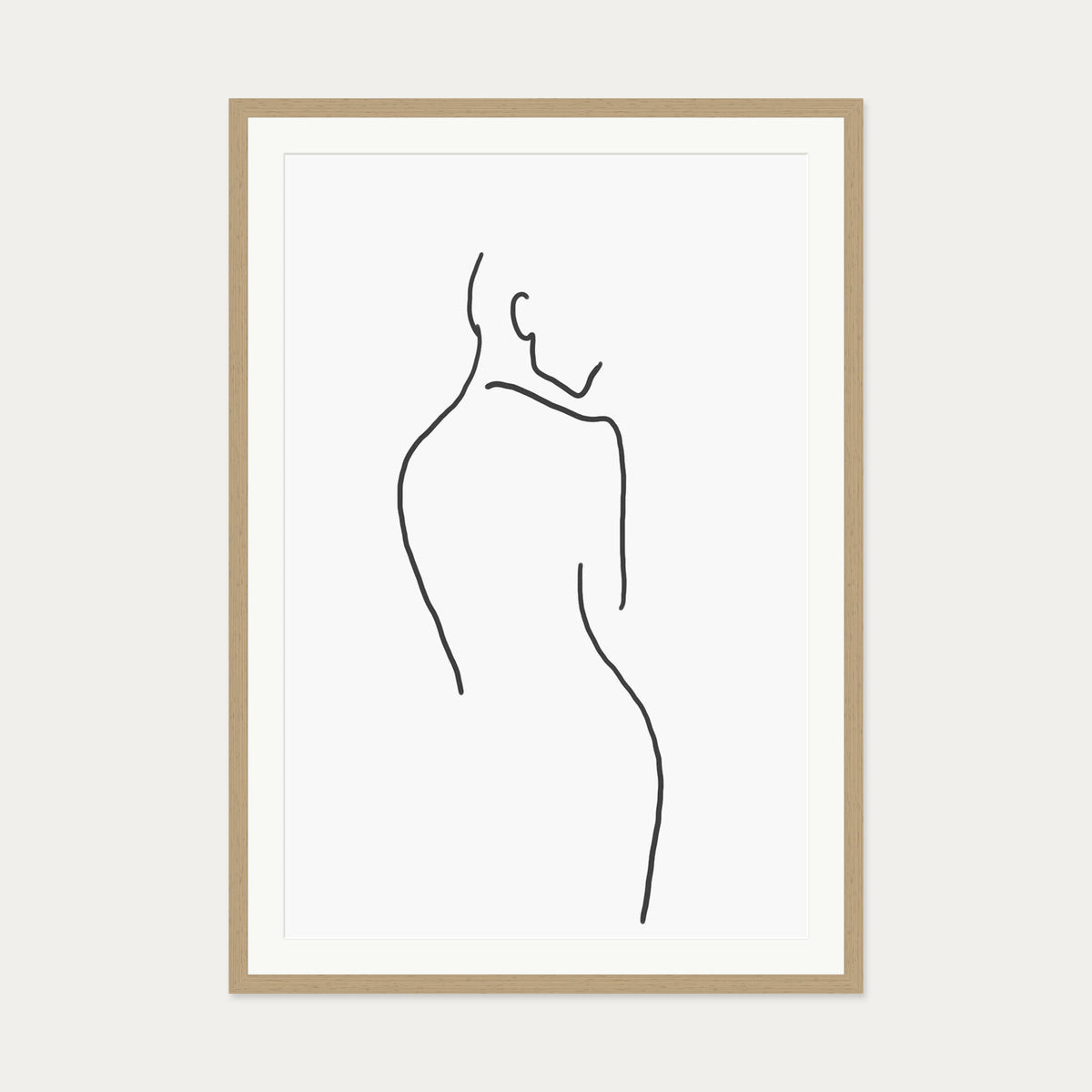 Figure Line Art Print — 70 x 100 cm — Oak Frame