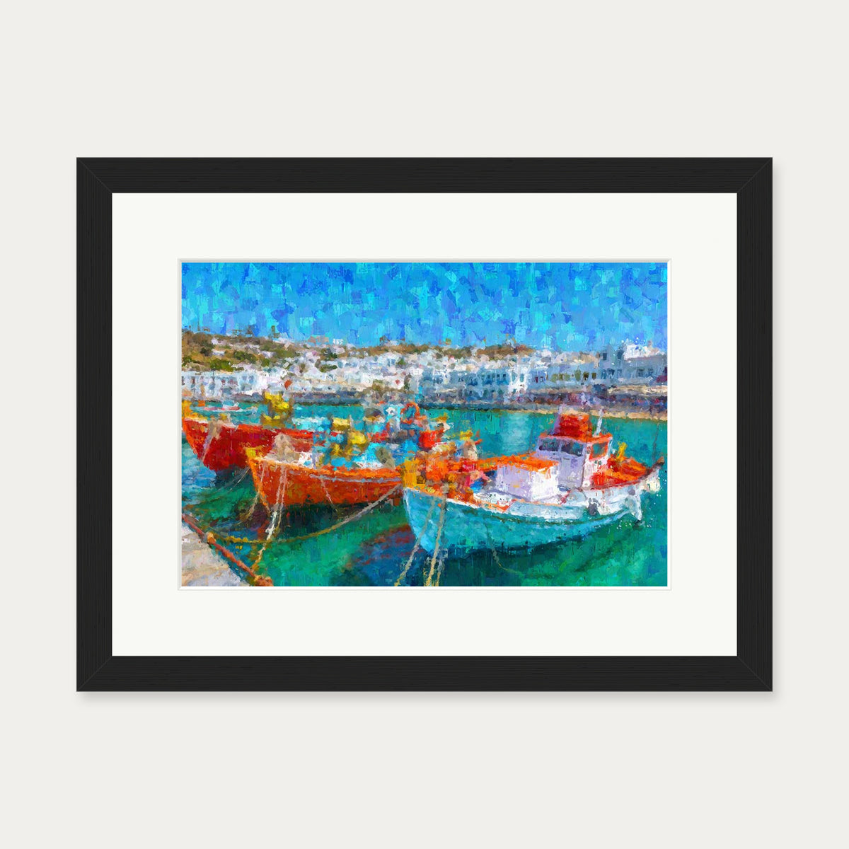 Fishing Boats In Portuguese Port Art Print — 30 x 40 cm — Black Frame