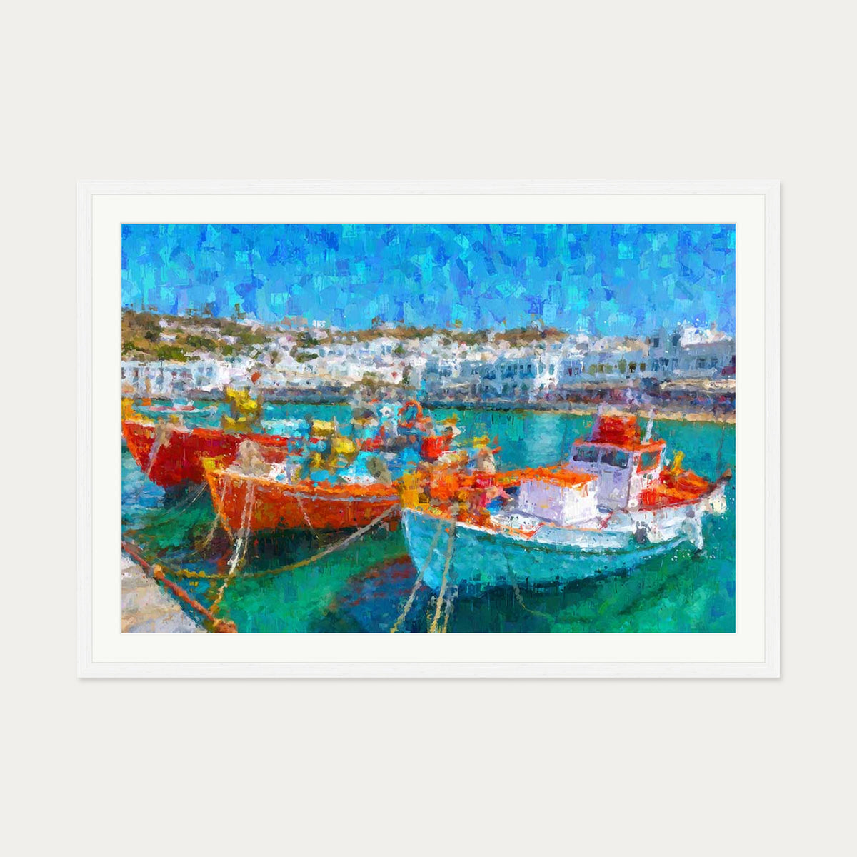 Fishing Boats In Portuguese Port Art Print — 70 x 100 cm — White Frame