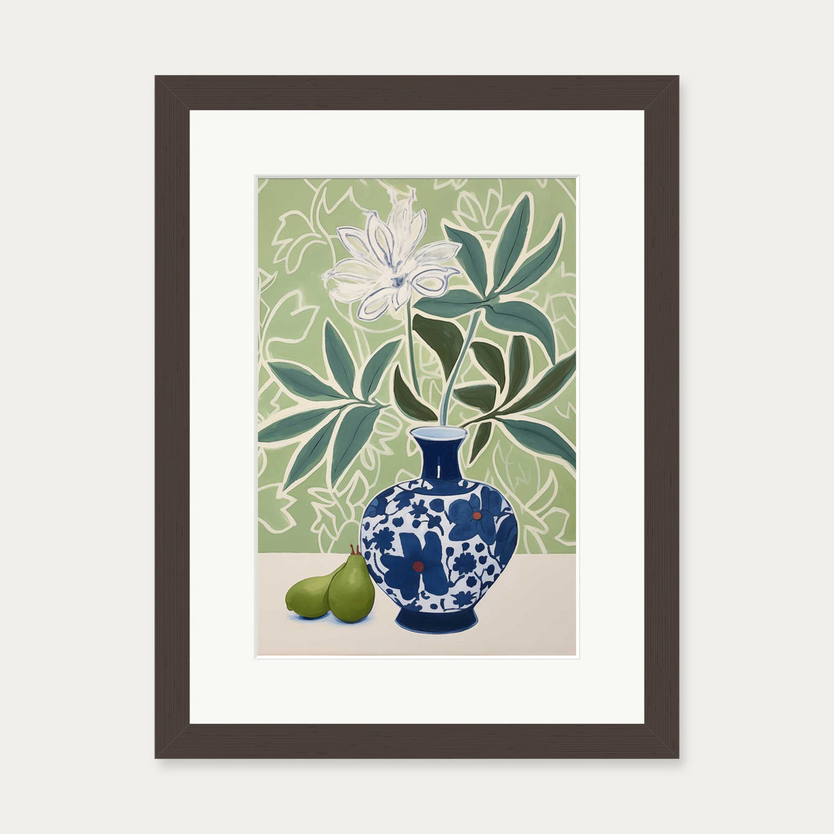 Flower Vase II Art Print — 30 x 40 cm — Brown Frame