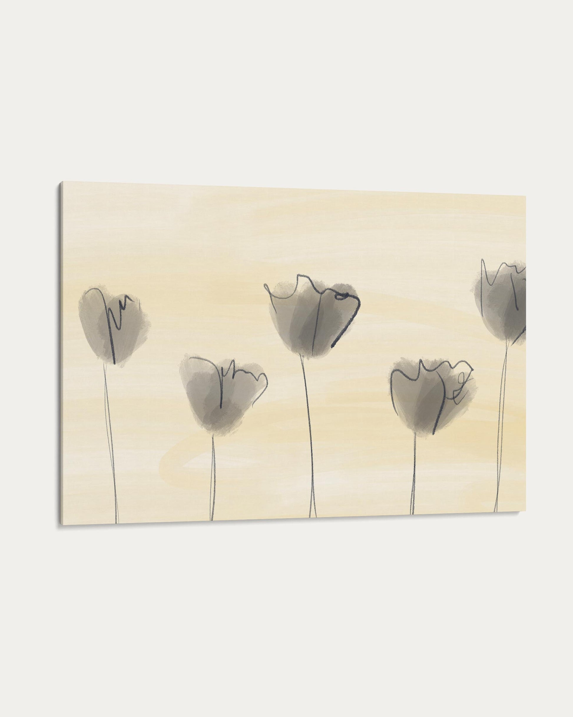 Artistic depiction of gray tulips on a beige background