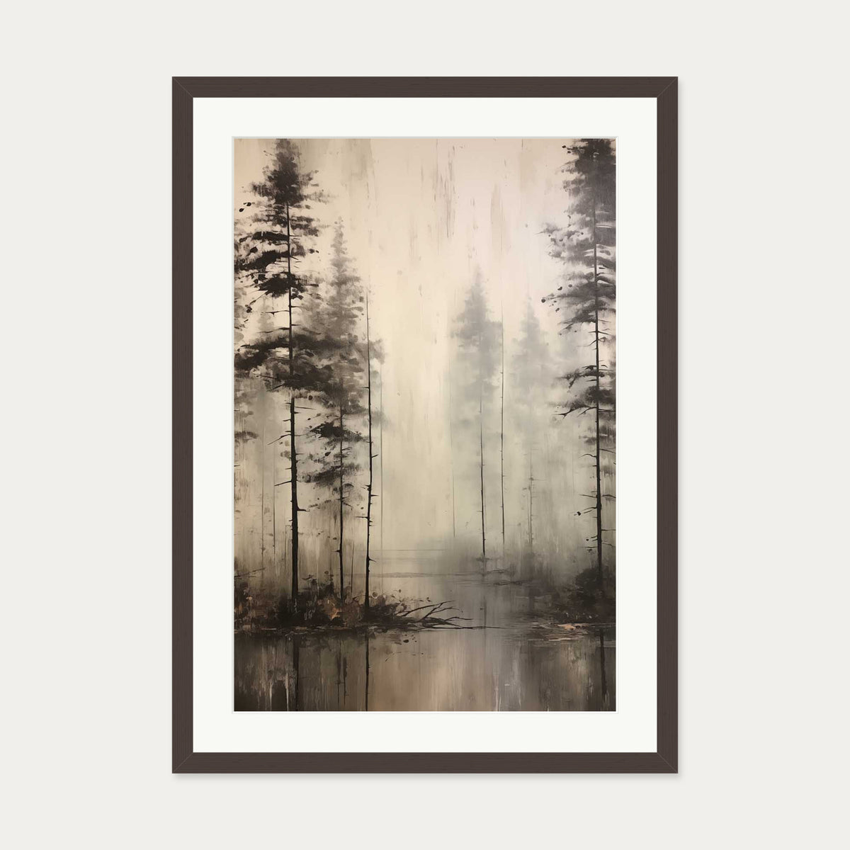 Foggy Lake Wall Art Print — 50 x 70 cm — Brown Frame