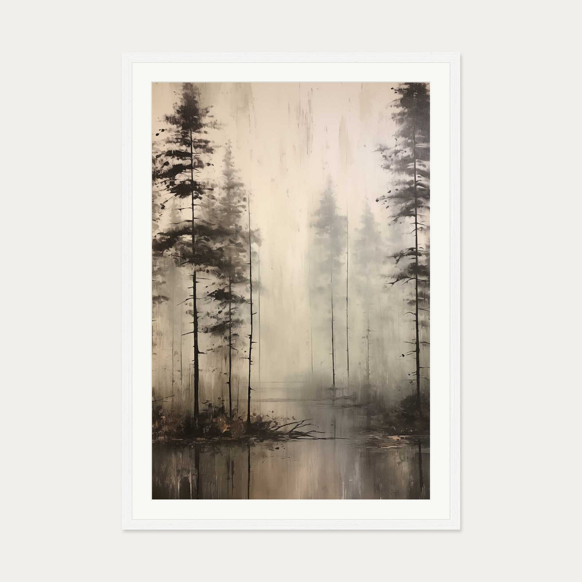 Foggy Lake Wall Art Print — 70 x 100 cm — White Frame