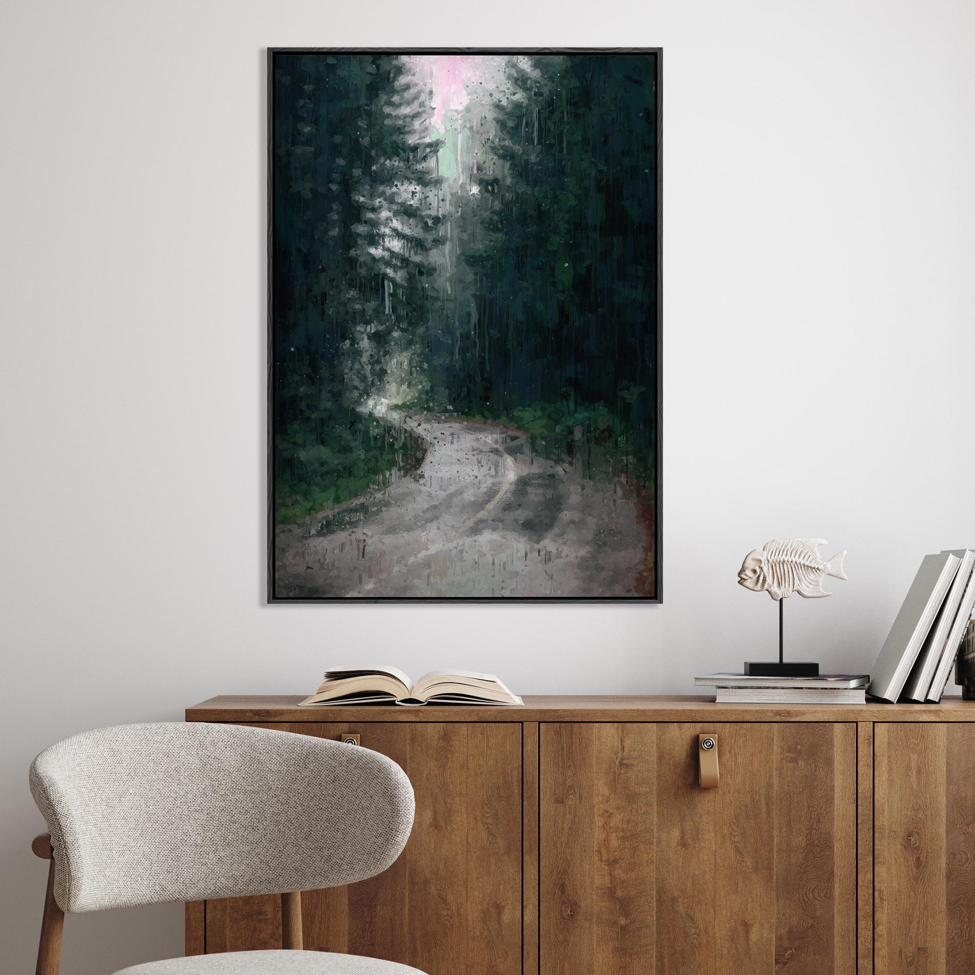 The Long Road Forest Painting Framed Canvas