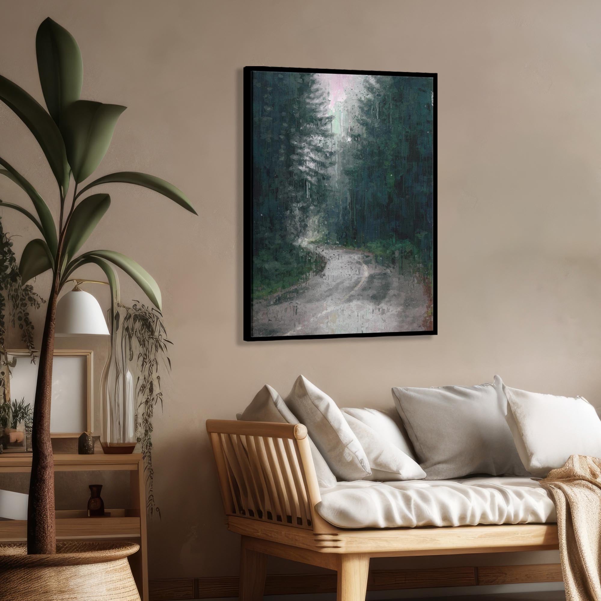 The Long Road Forest Painting Framed Canvas