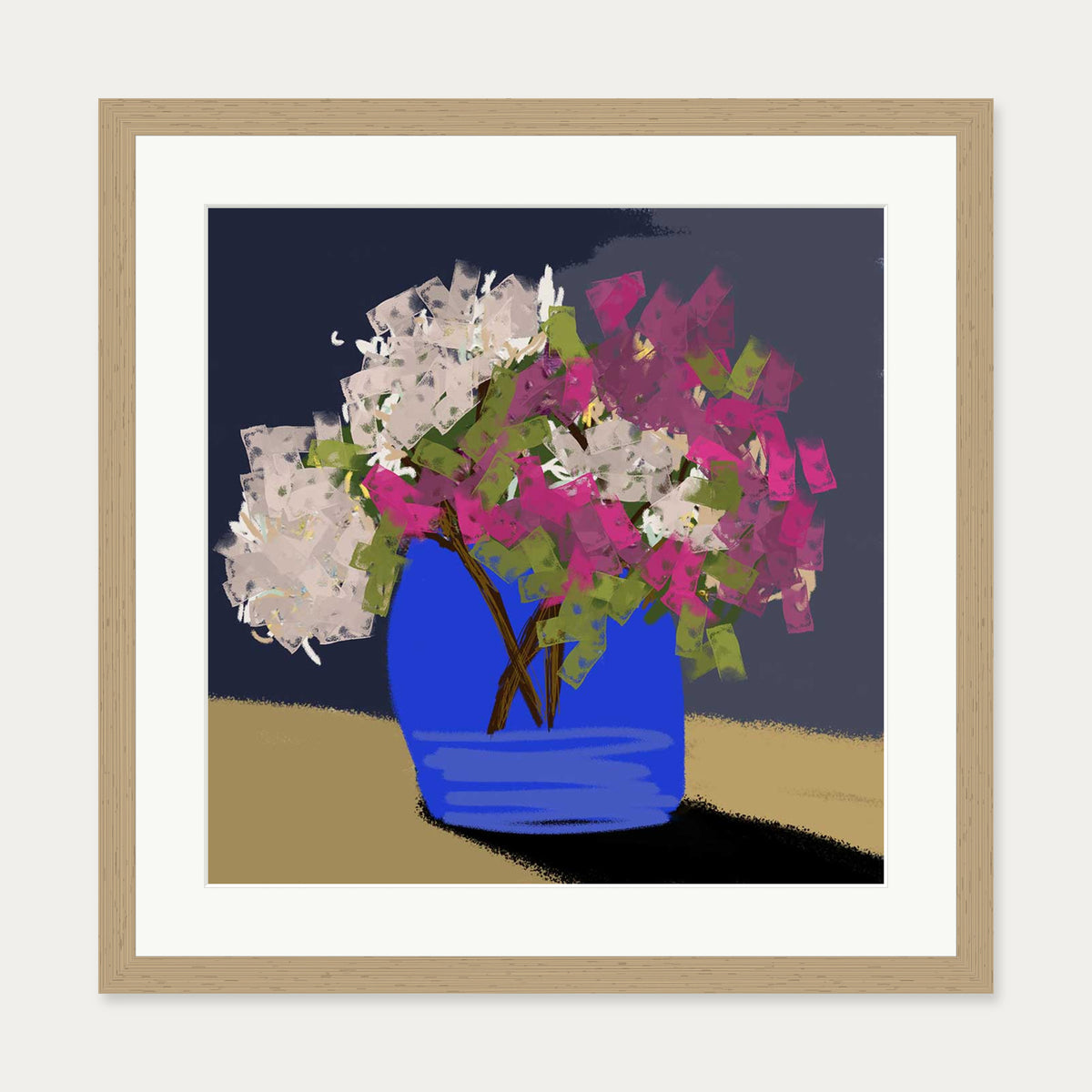 Four Blooms Study Art Print — 50 x 50 cm — Oak Frame