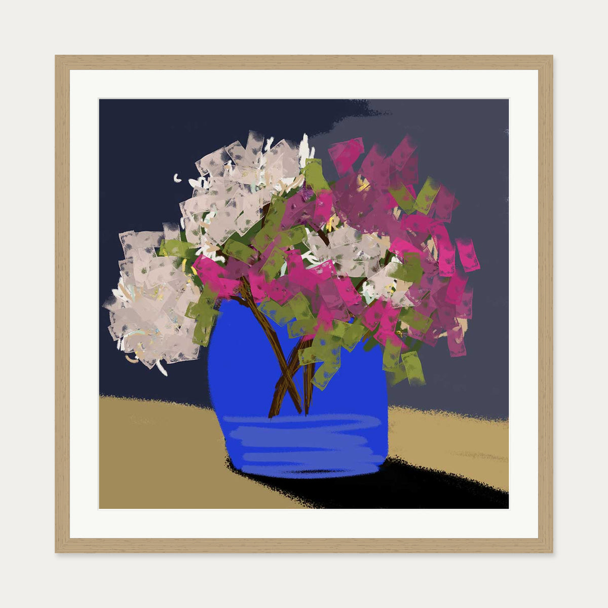 Four Blooms Study Art Print — 70 x 70 cm — Oak Frame