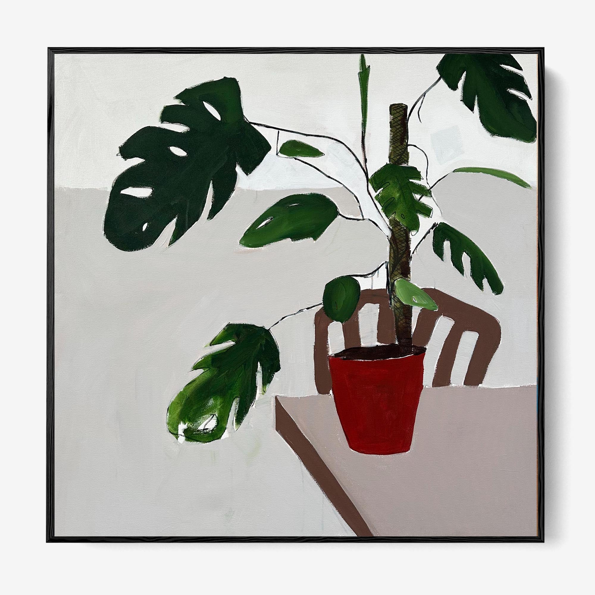 Monstera Study In Red Pot - Original Painting-Abstract House