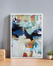 Abstract painting with colorful brush strokes on a gray wall