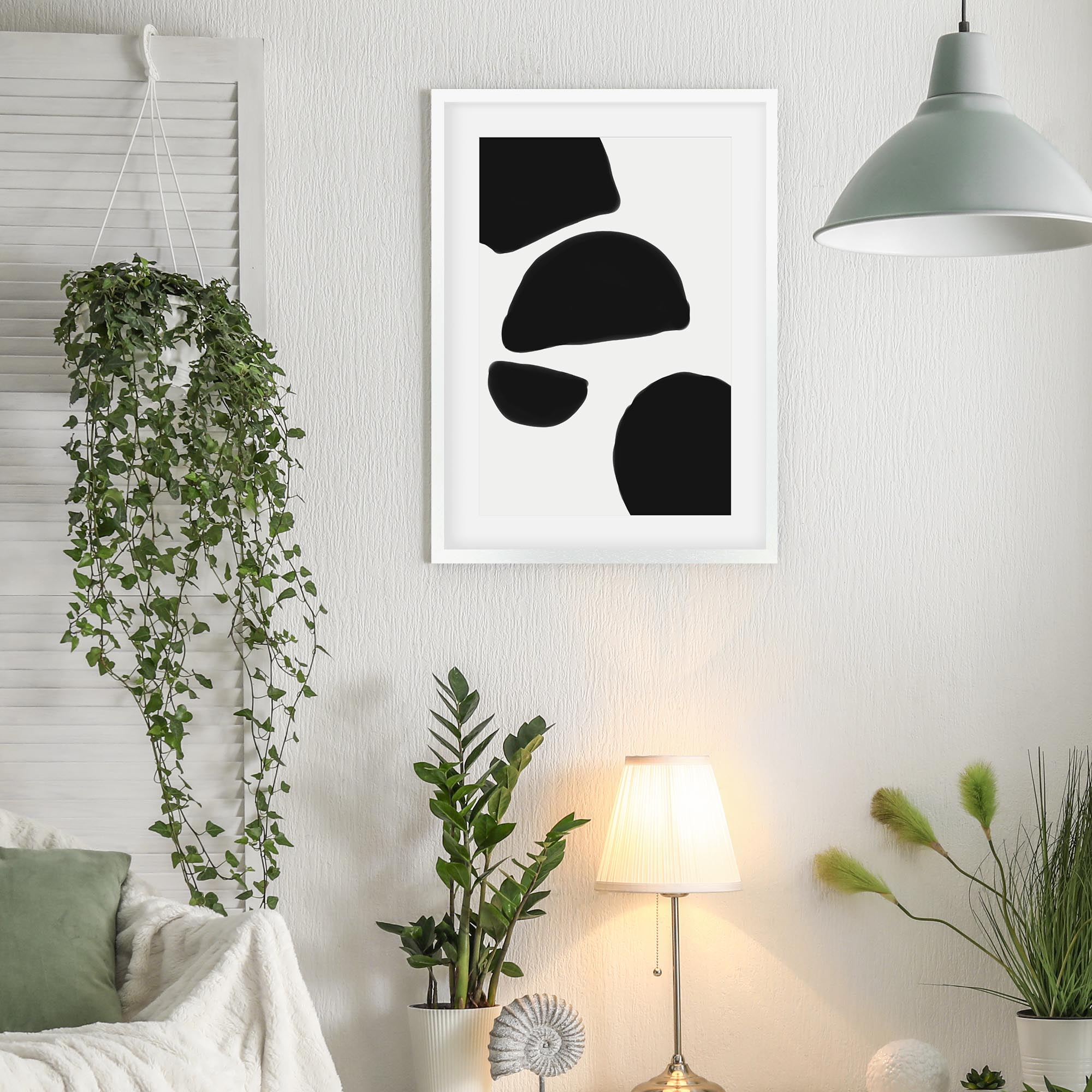 Monochrome Abstract Shapes Framed Art