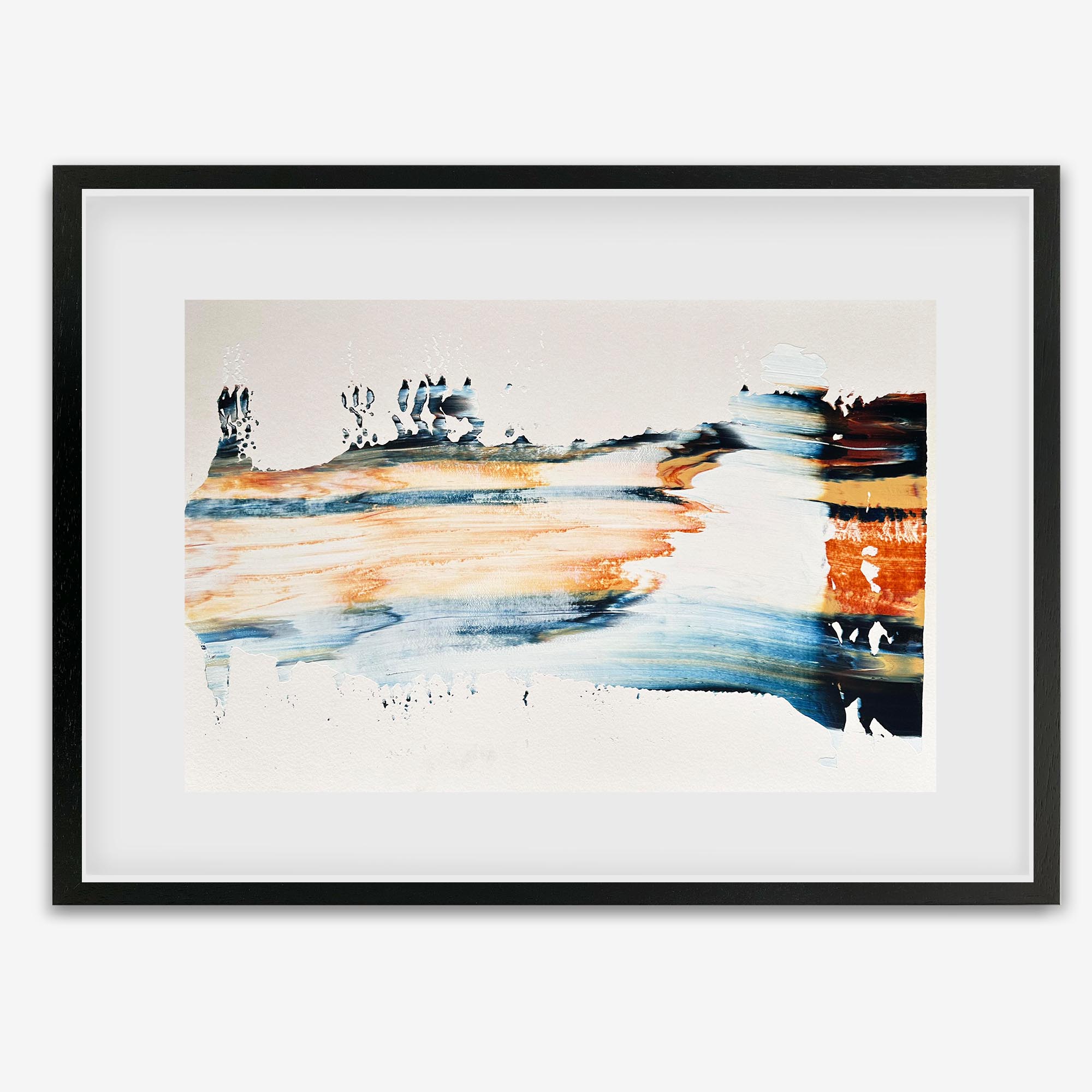 colourful abstract painting in a black wooden frame