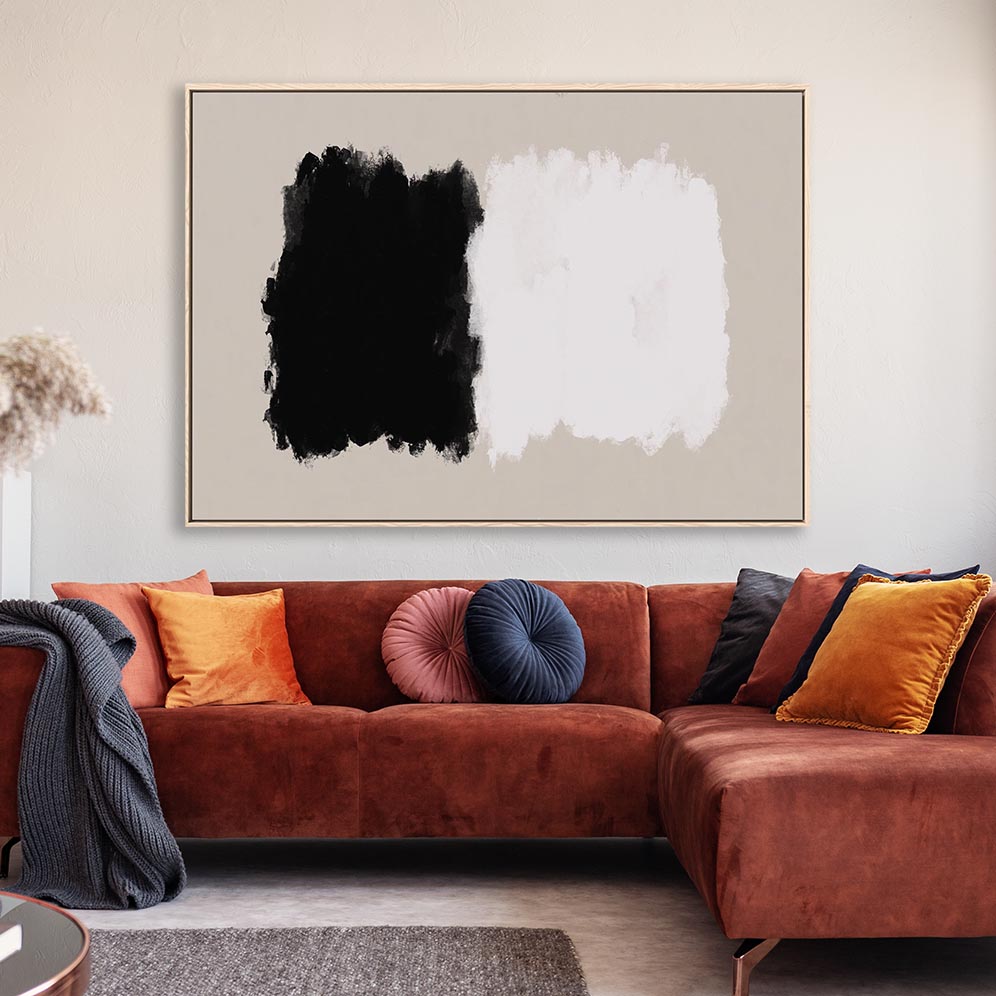Mono On Beige Framed Canvas Art-framed-Canvas Prints-Abstract House