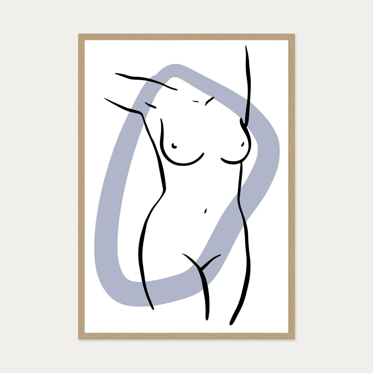 Front Nude Art Print — 70 x 100 cm — Oak Frame