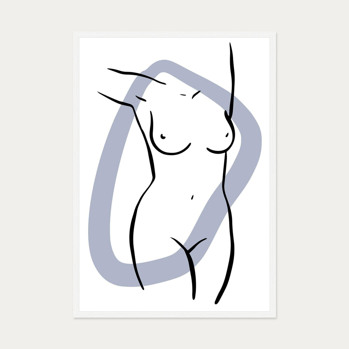 Front Nude Art Print — 70 x 100 cm — White Frame