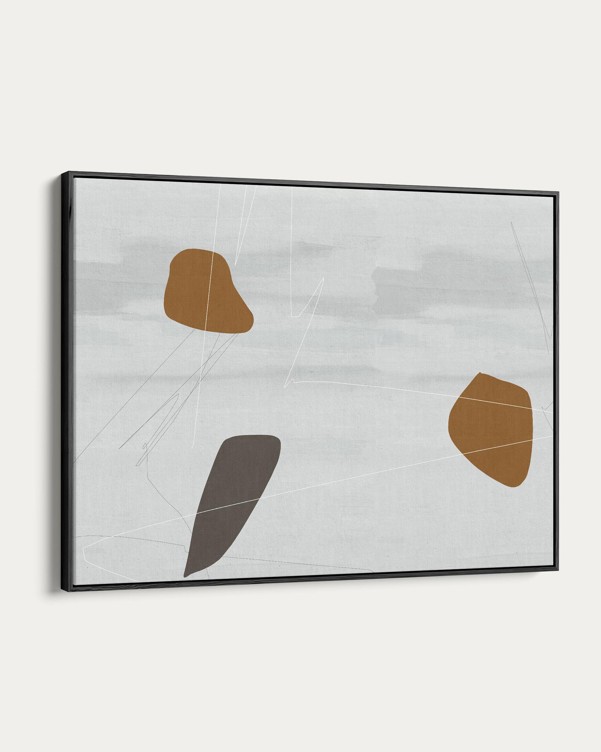 Abstract art piece with geometric shapes on a light gray background