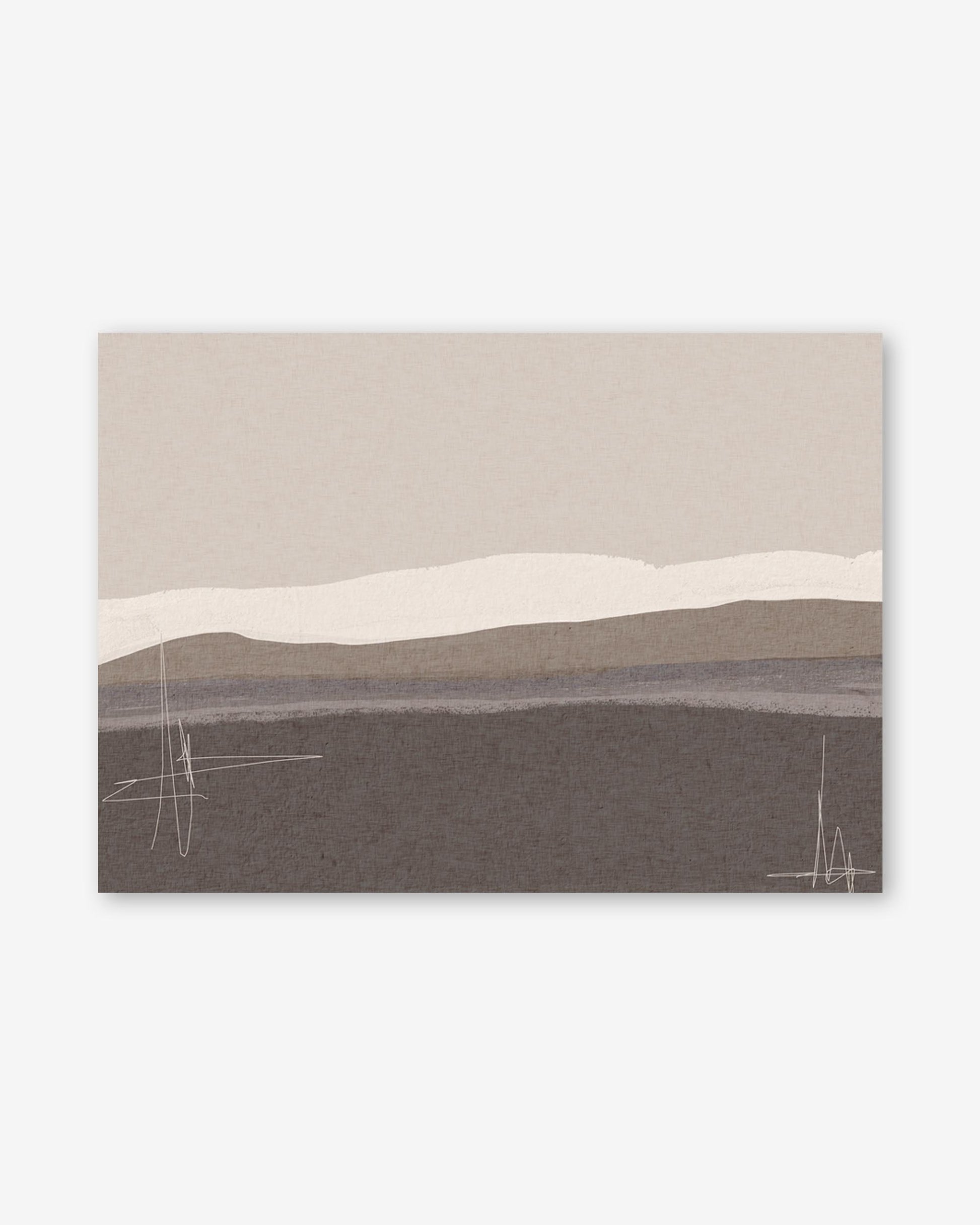 Abstract landscape painting with wavy lines on a beige background