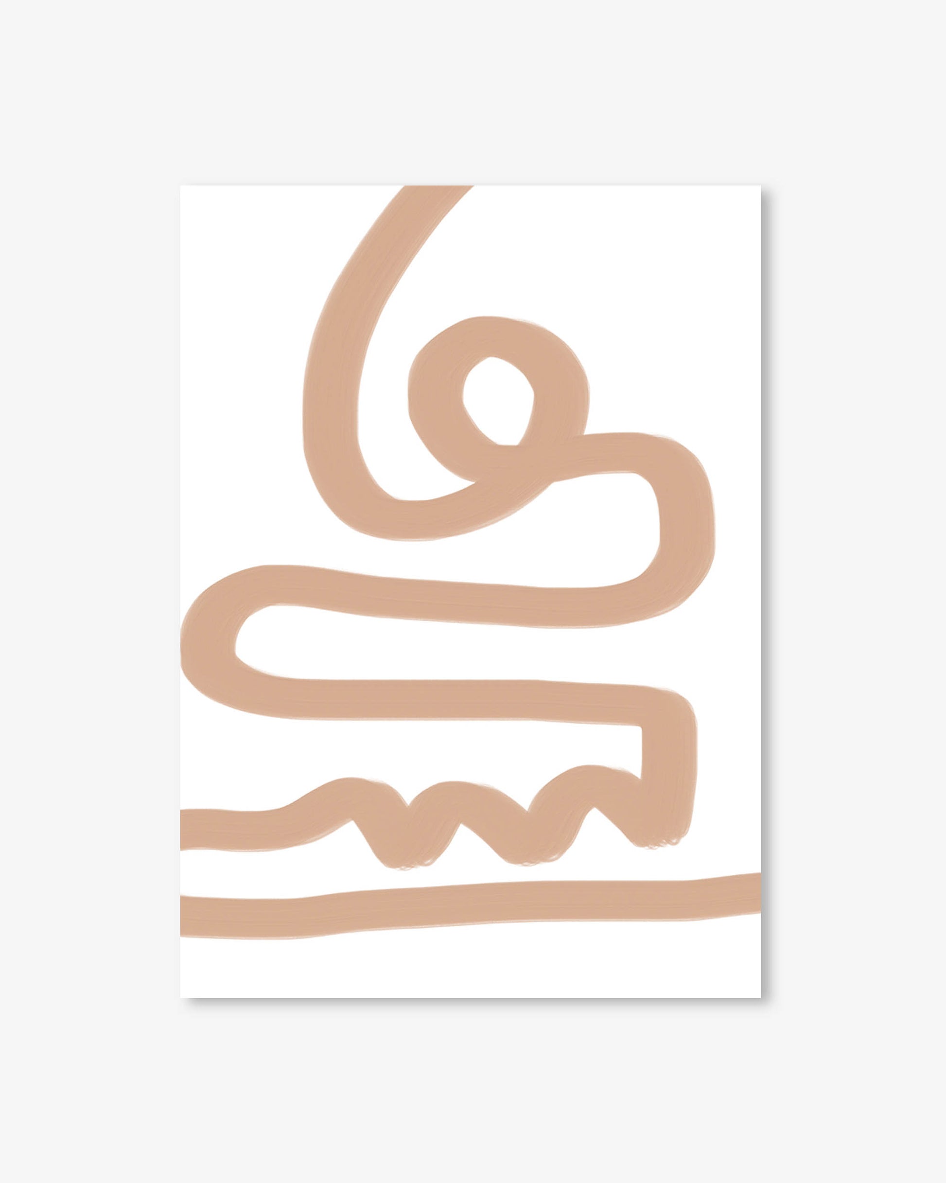 Abstract line art of a cake with pink frosting on a white background