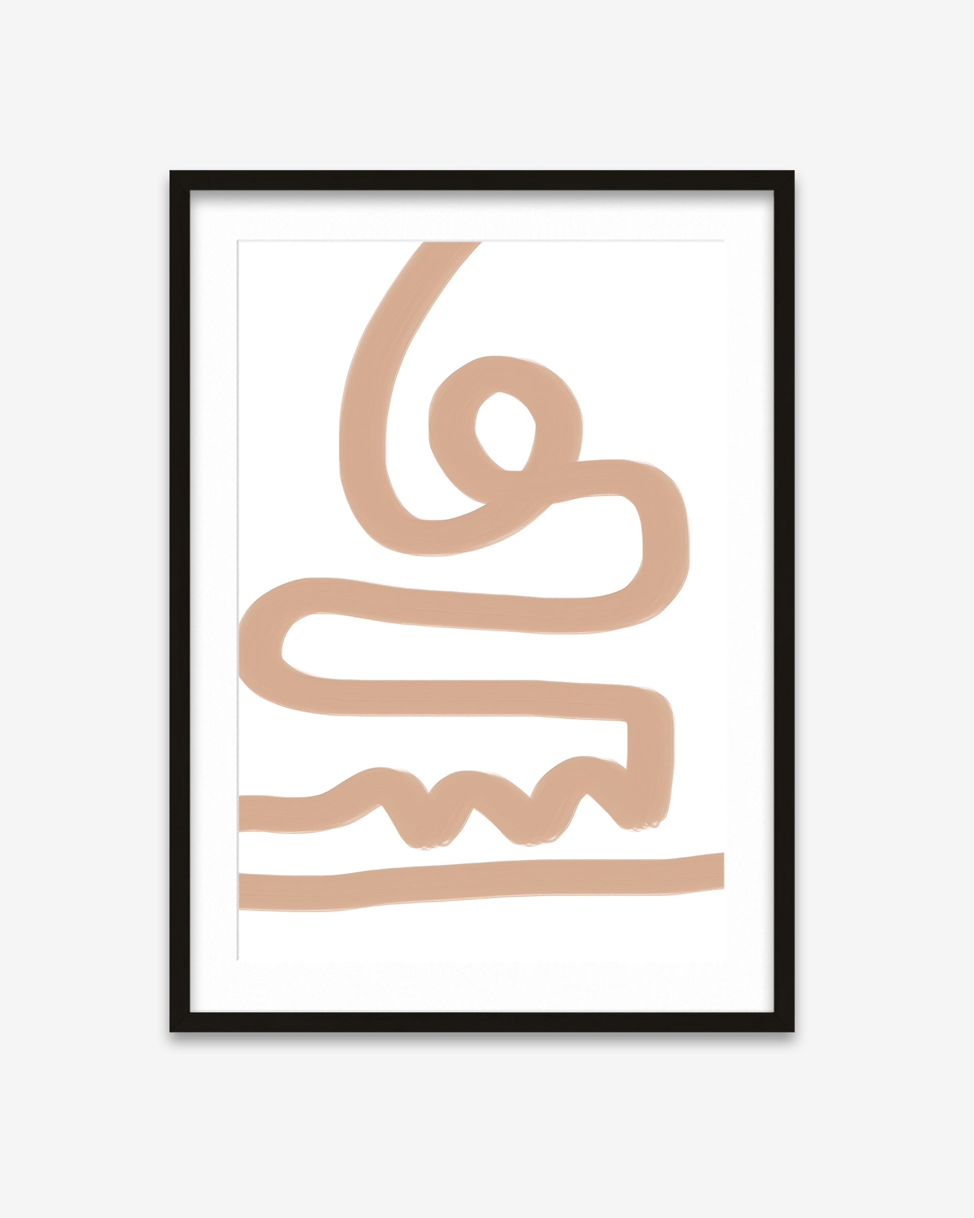 Framed abstract art print with wavy lines on a white background