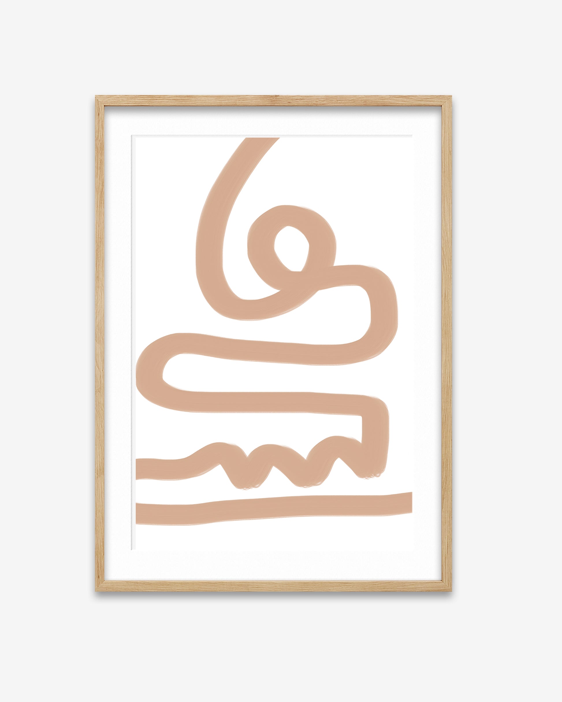 Framed abstract art print with wavy lines on a white background