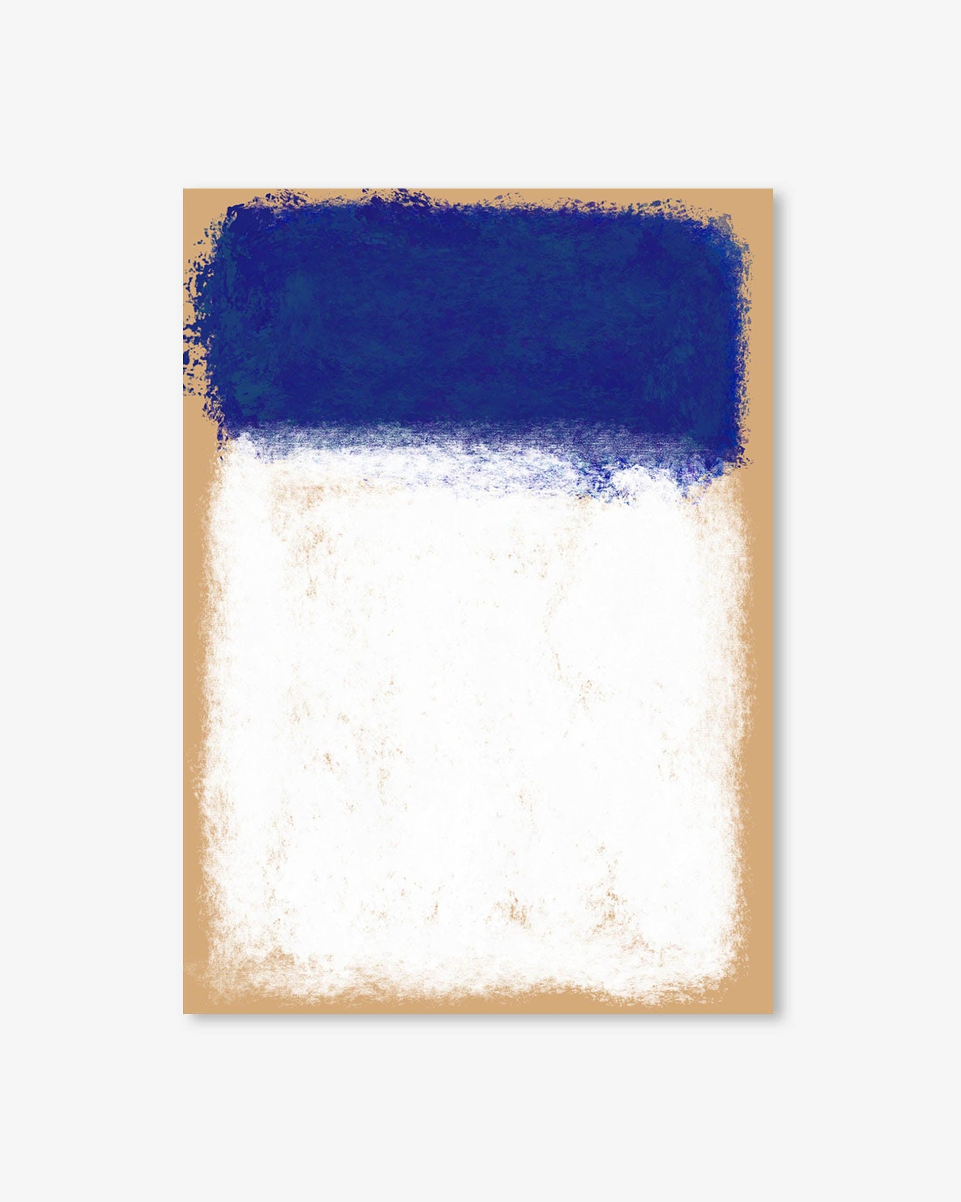 Abstract art print with blue and white gradient on a beige background