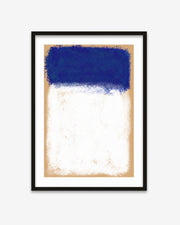 Framed abstract art print with a blue and beige color scheme on a white background