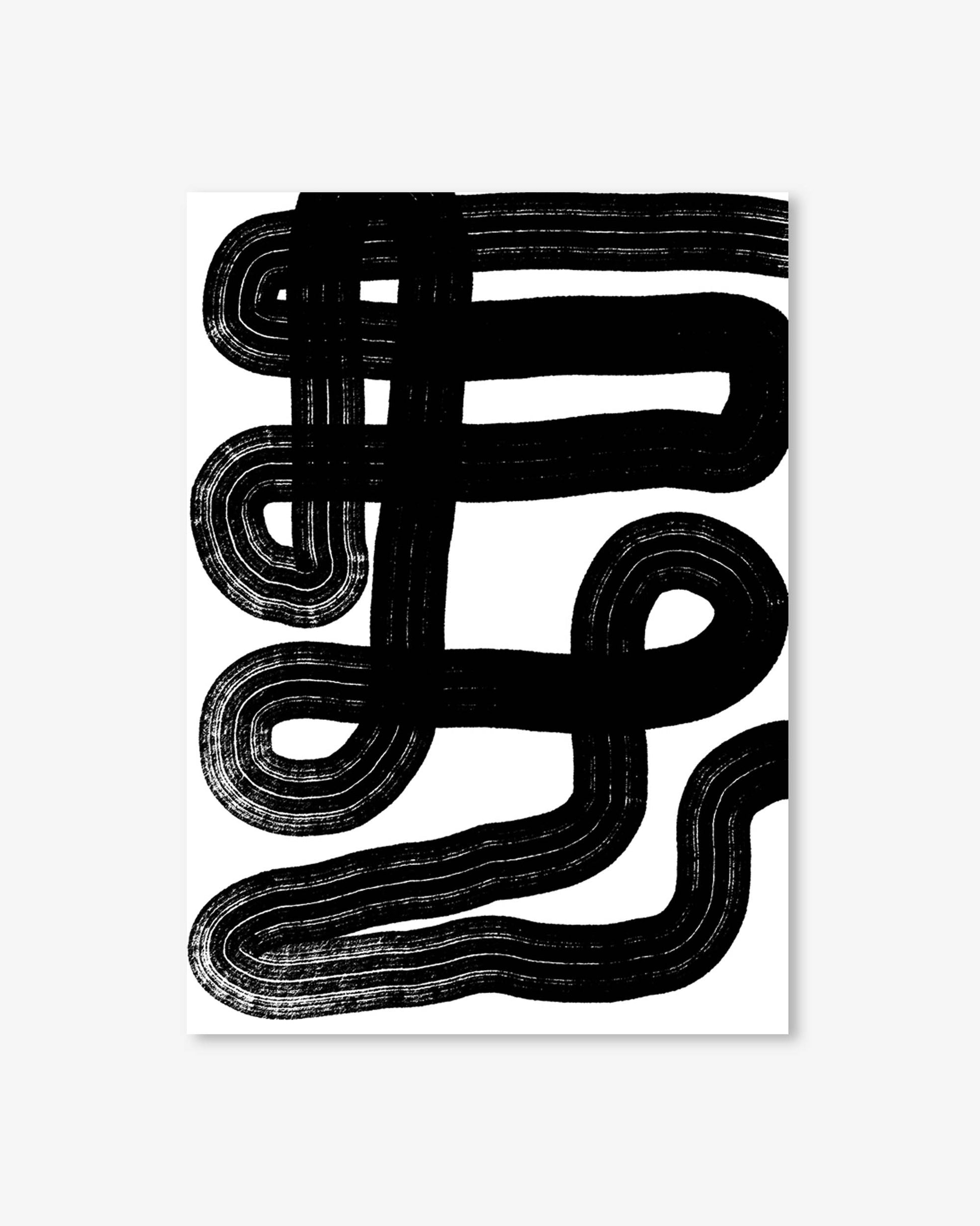 Black abstract line art on a white background