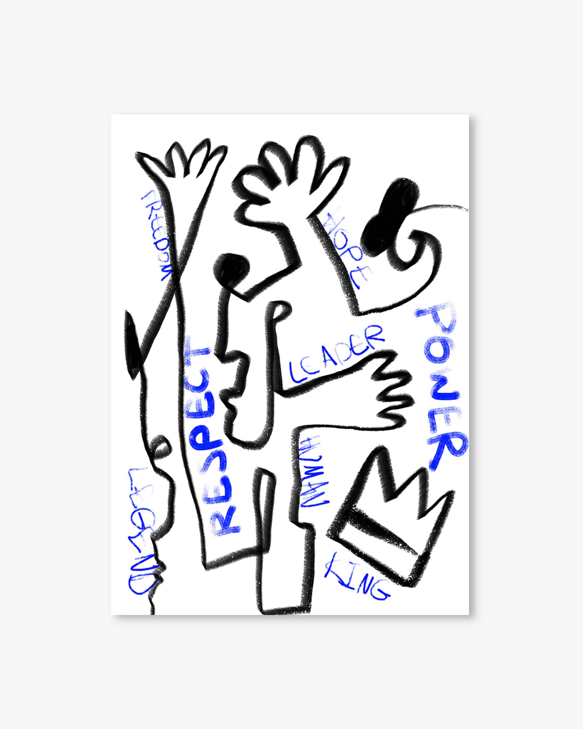 Abstract artwork with text on a white background