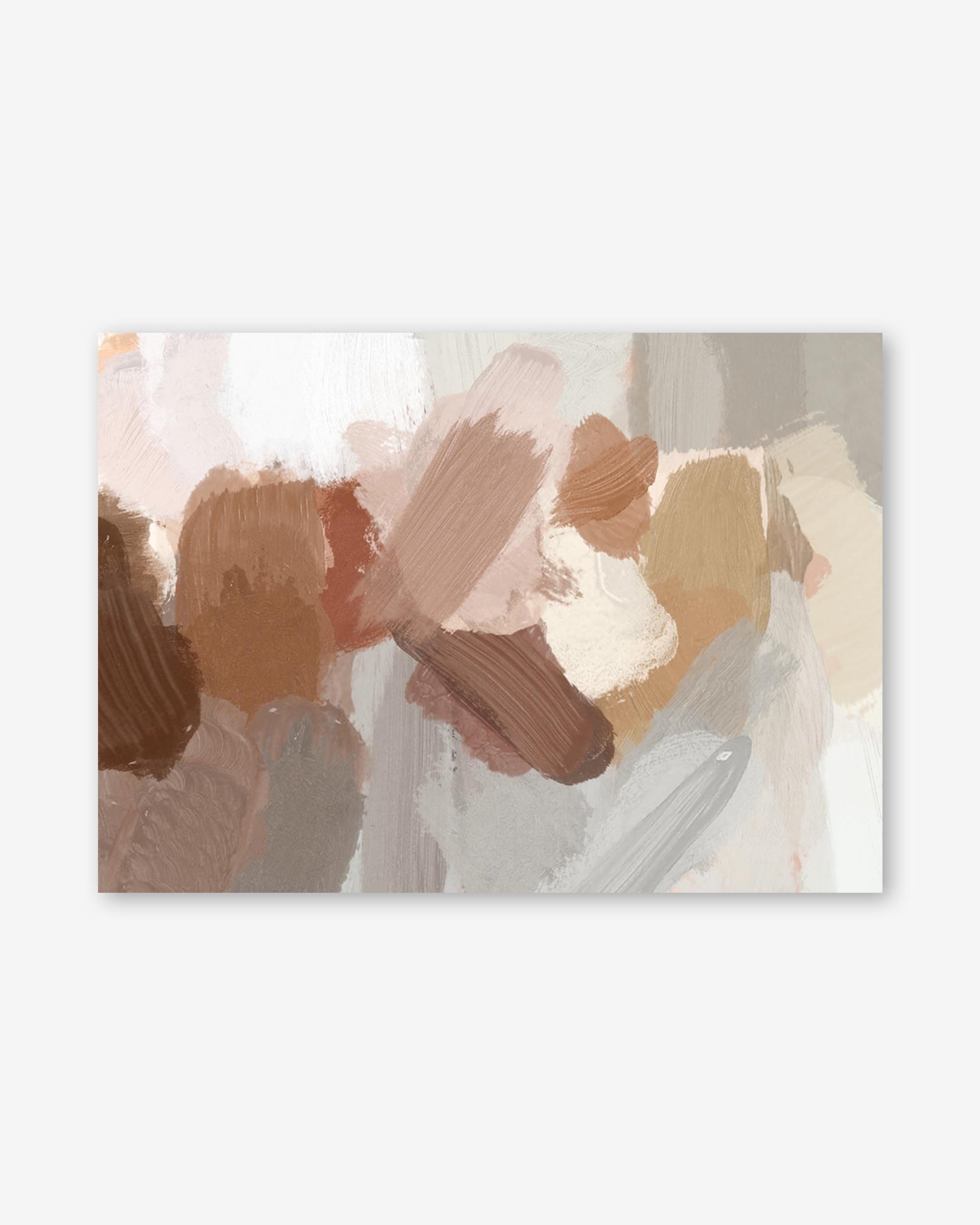 Abstract art print with brown, beige, and white brush strokes on a light background