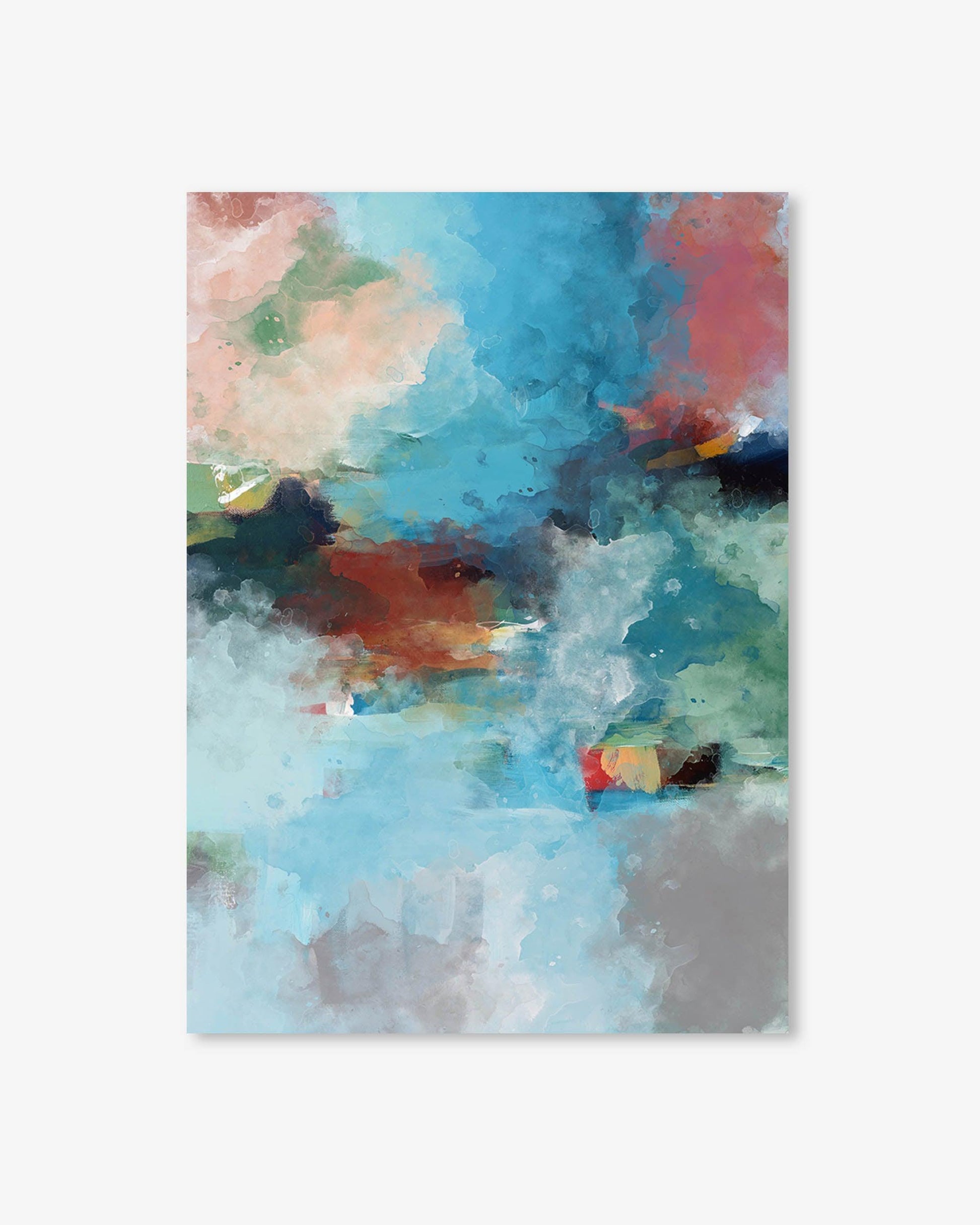 Abstract painting with a variety of colors on a light gray background