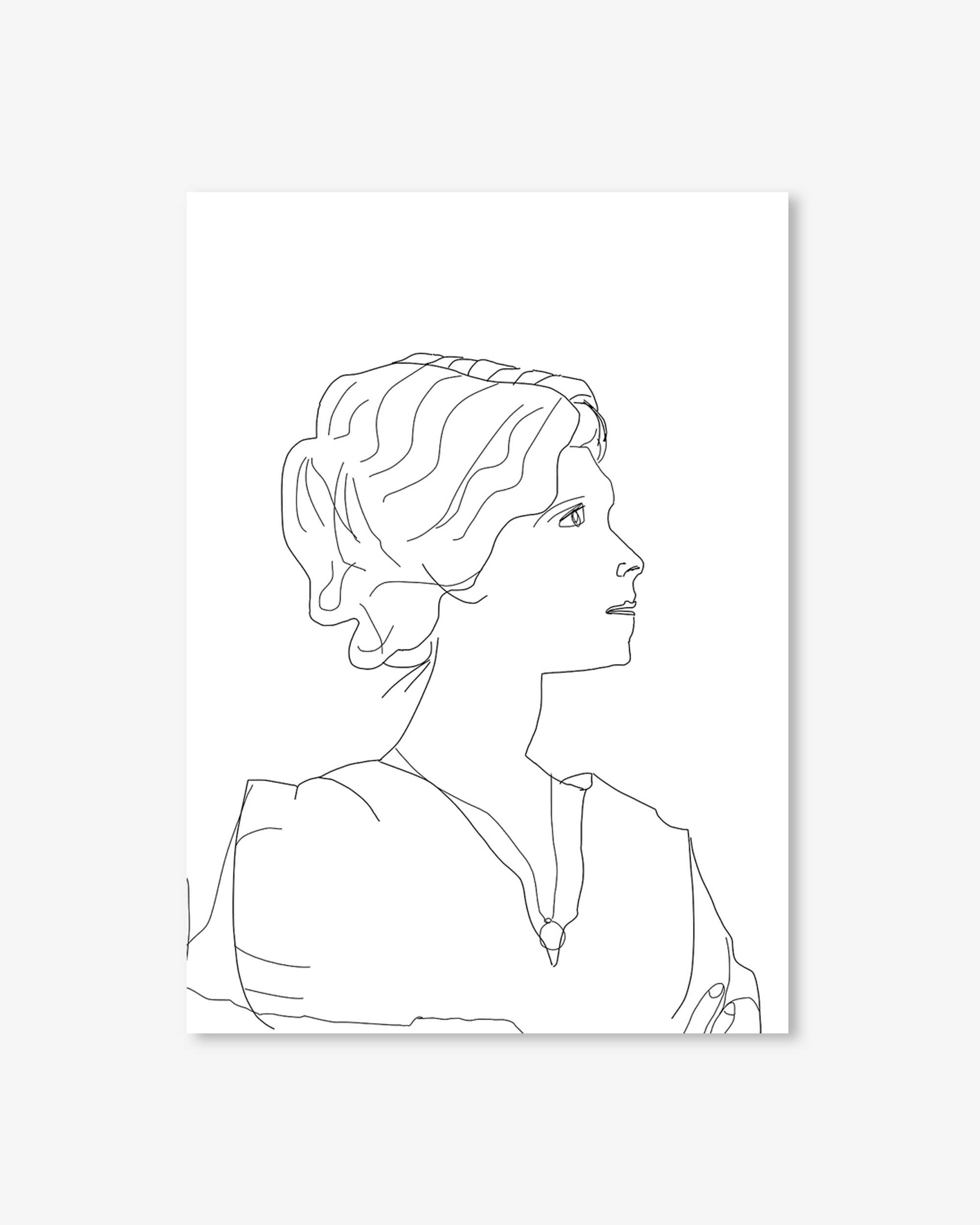 Line art of a woman's profile on a white background