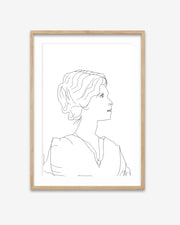 Framed line art of a woman's profile on a white background