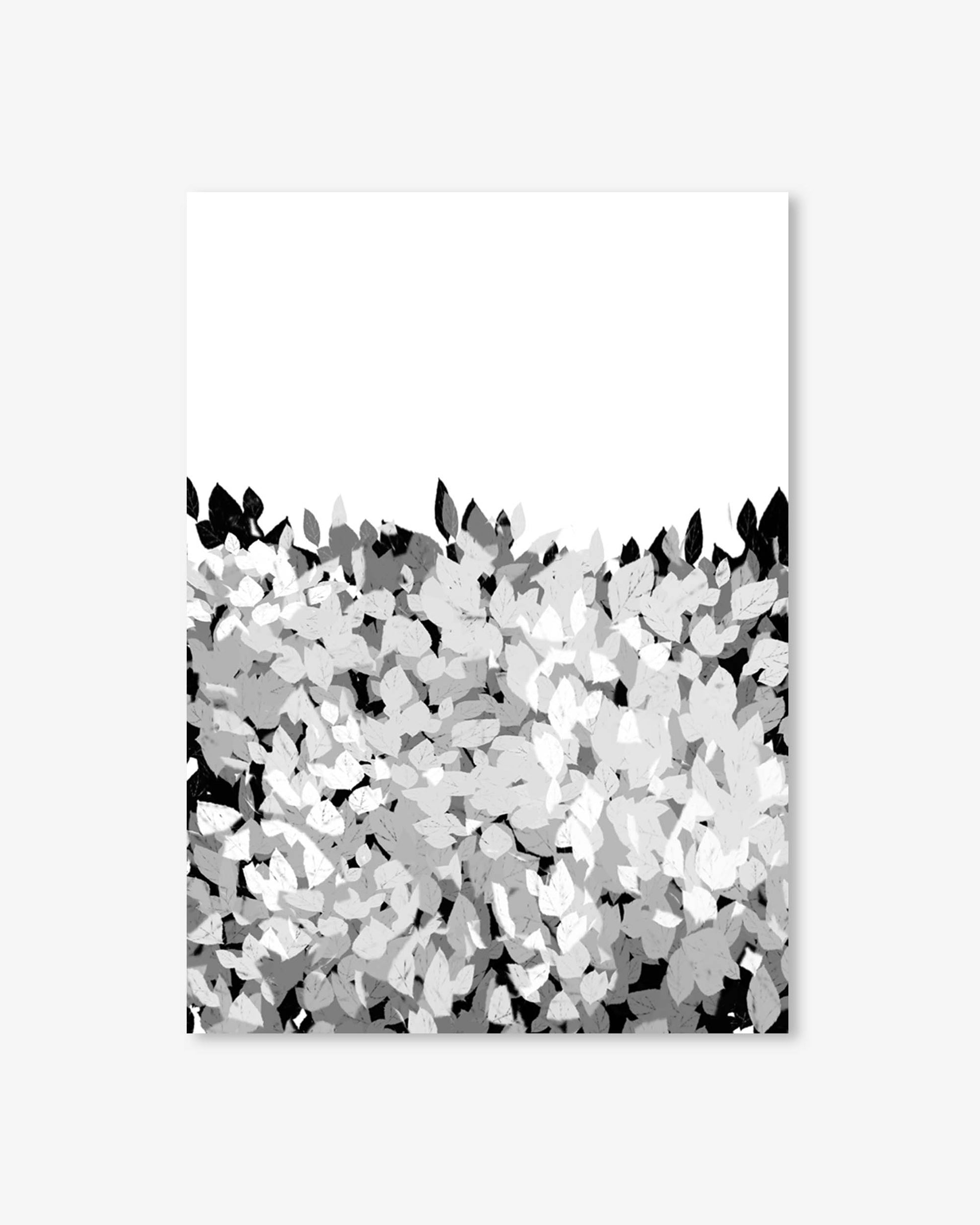 Abstract pattern of black, white, and gray shapes on a white background