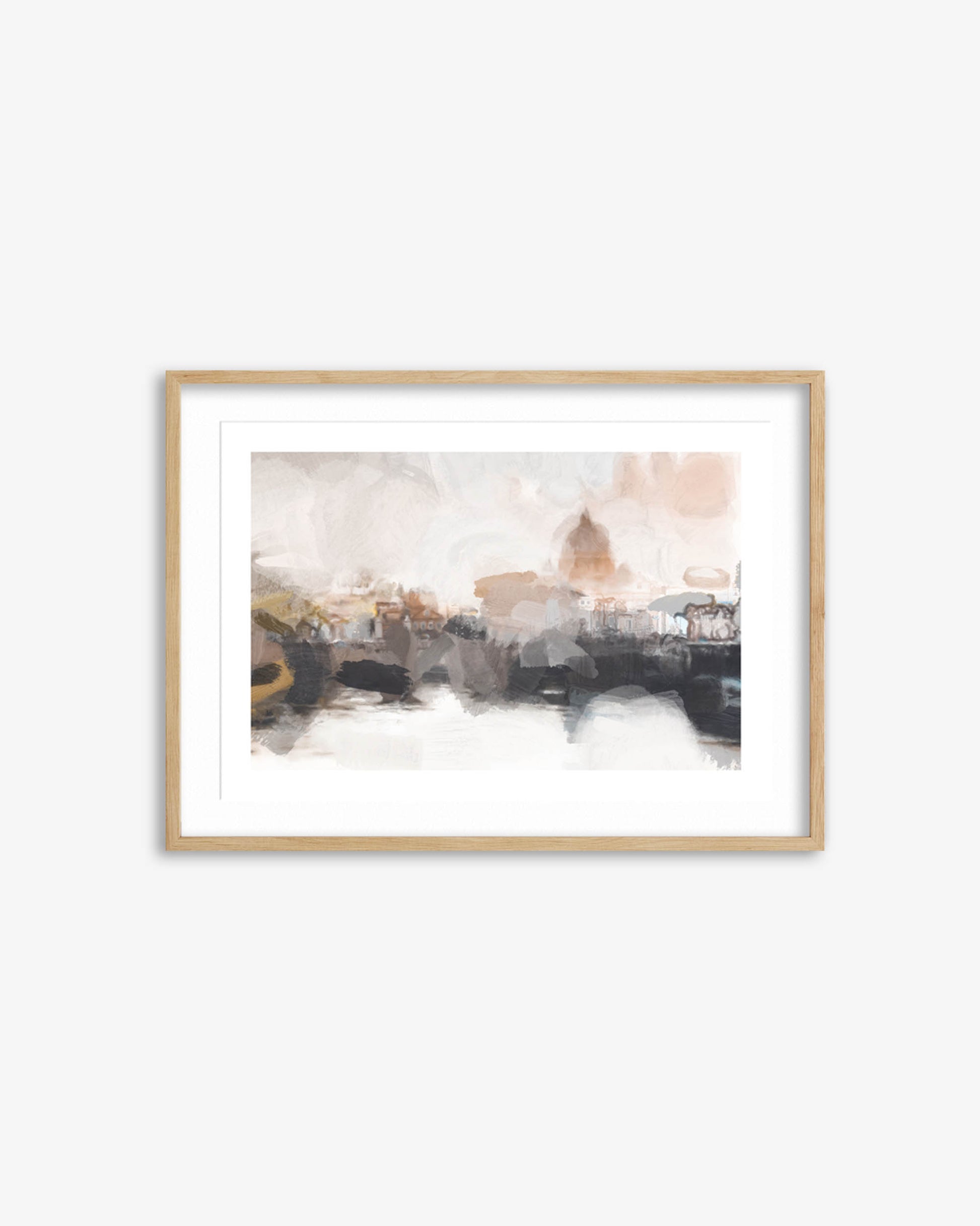 Framed abstract art print on a white wall