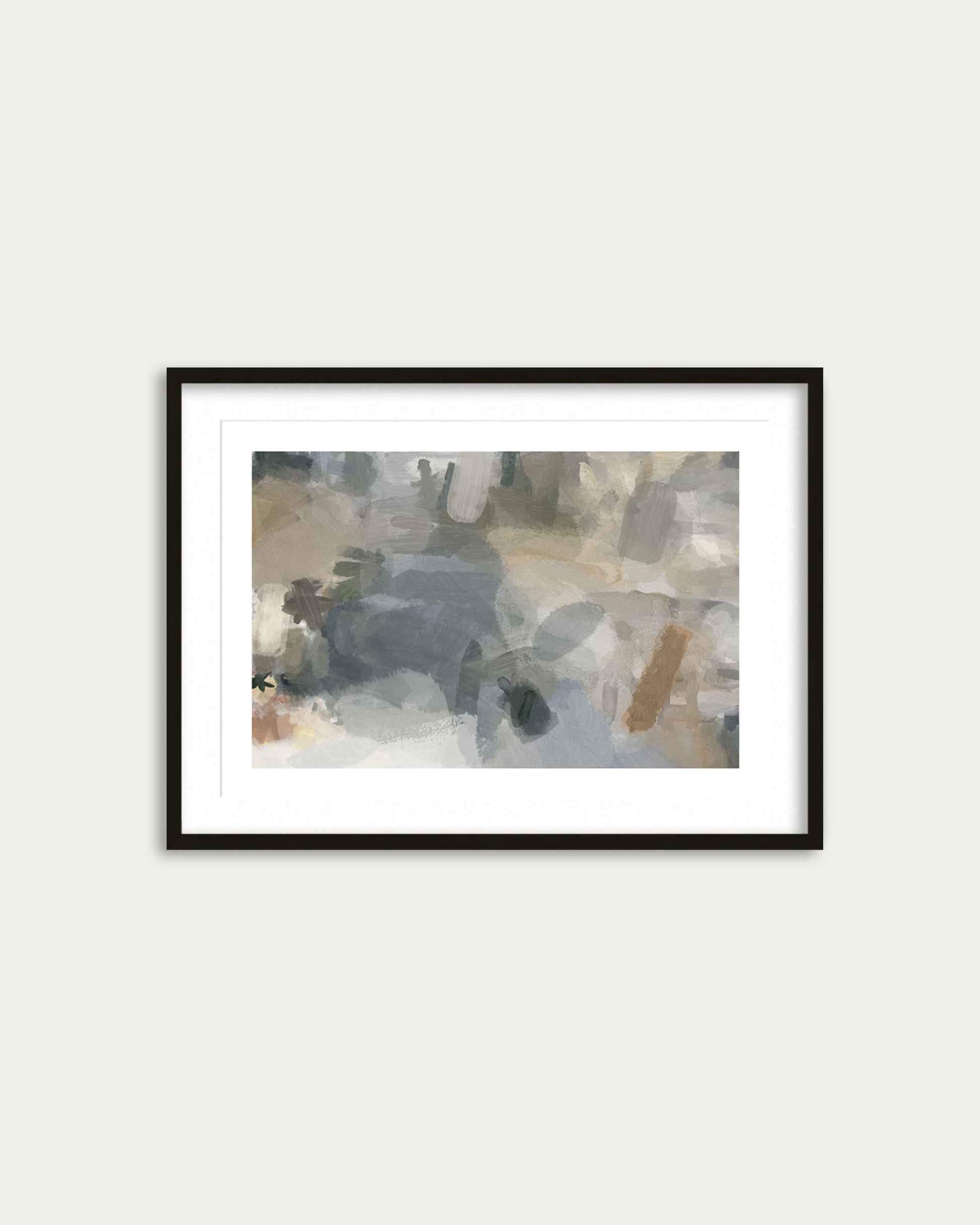 Framed abstract art print on a white wall