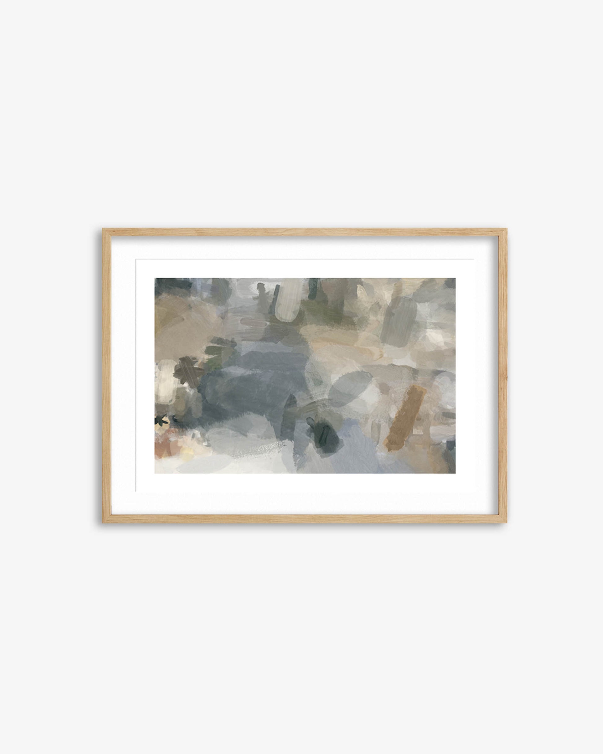 Framed abstract art print on a white wall