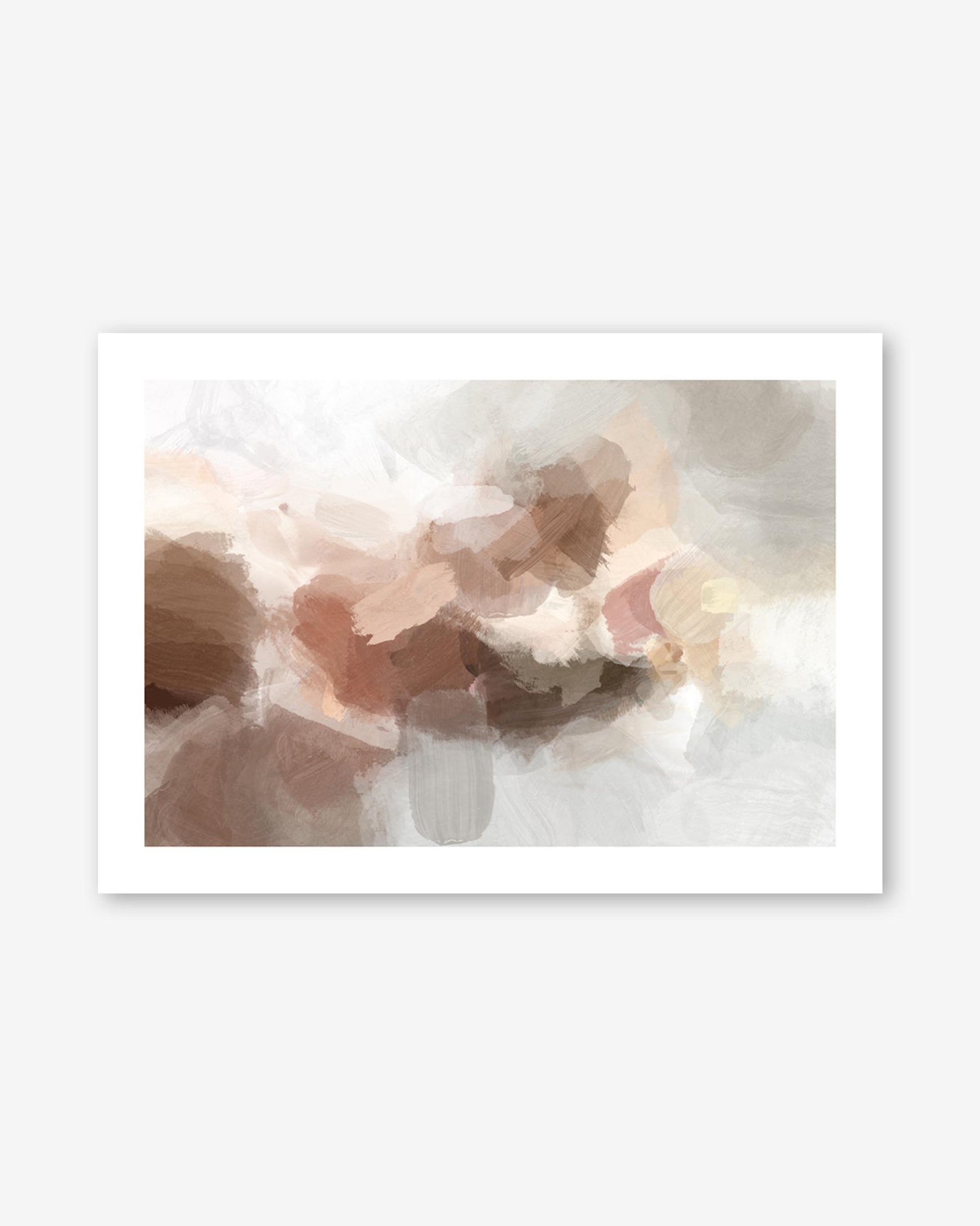 Framed abstract art print with soft colors on a white background
