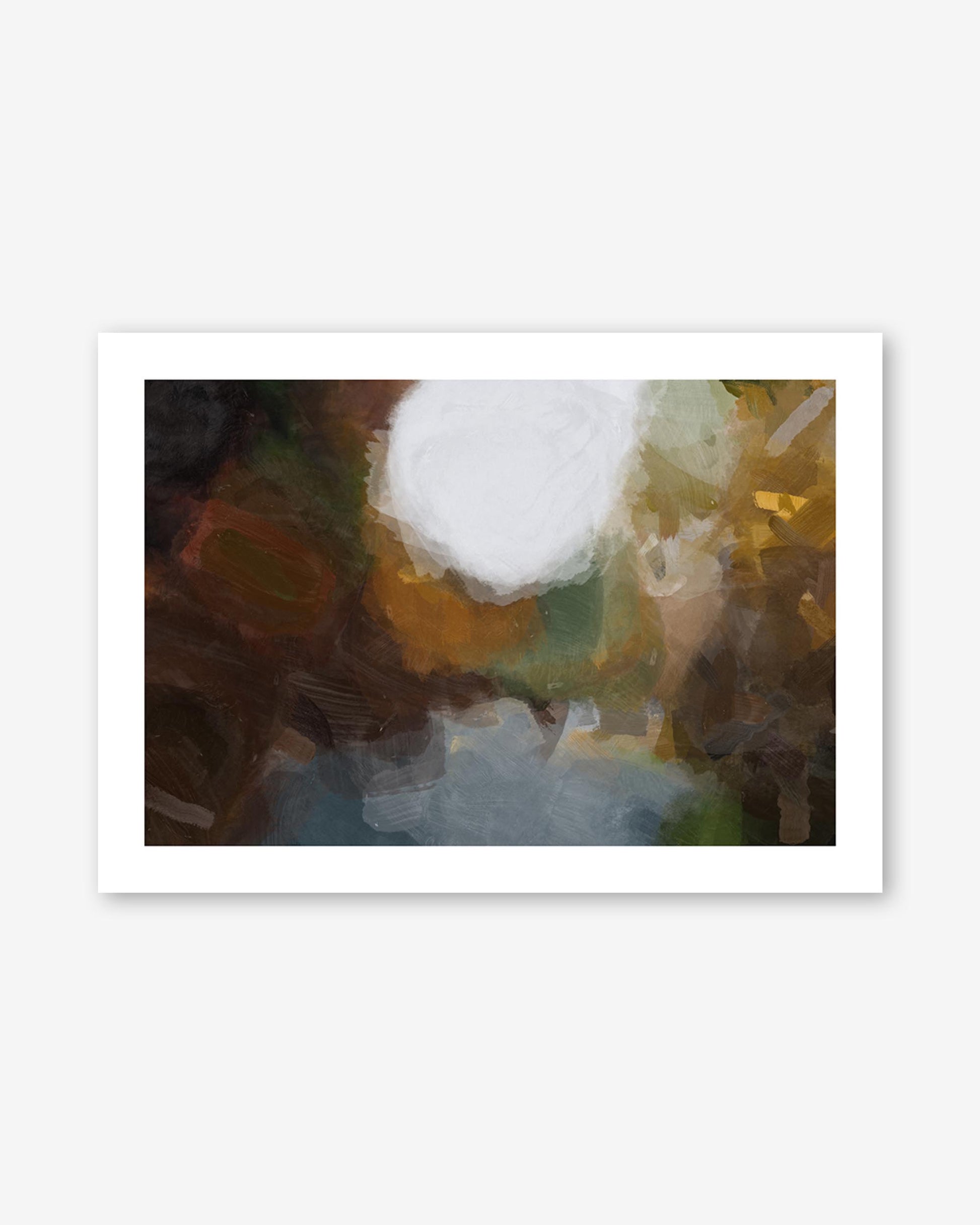 Framed abstract art print with a white border on a white background