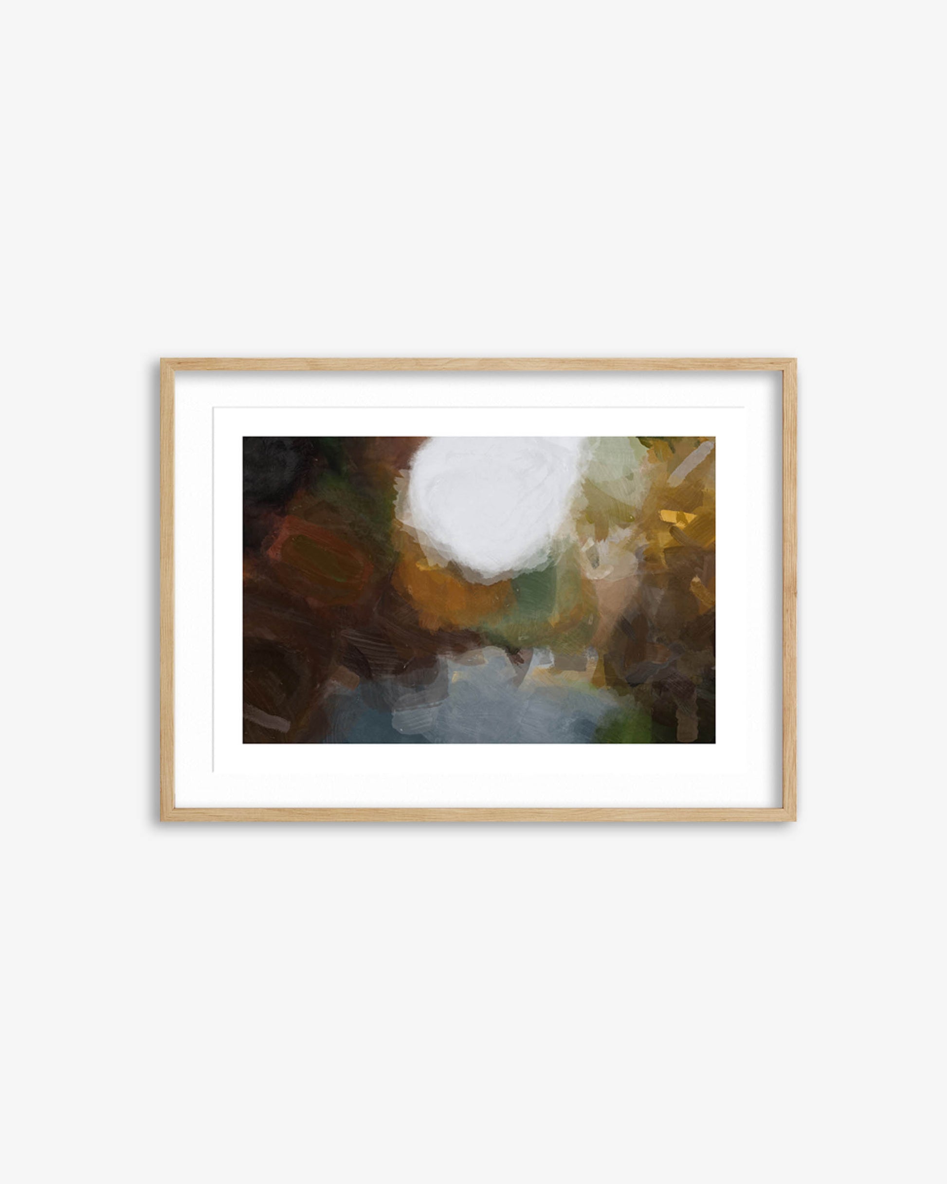 Framed abstract art print on a white wall
