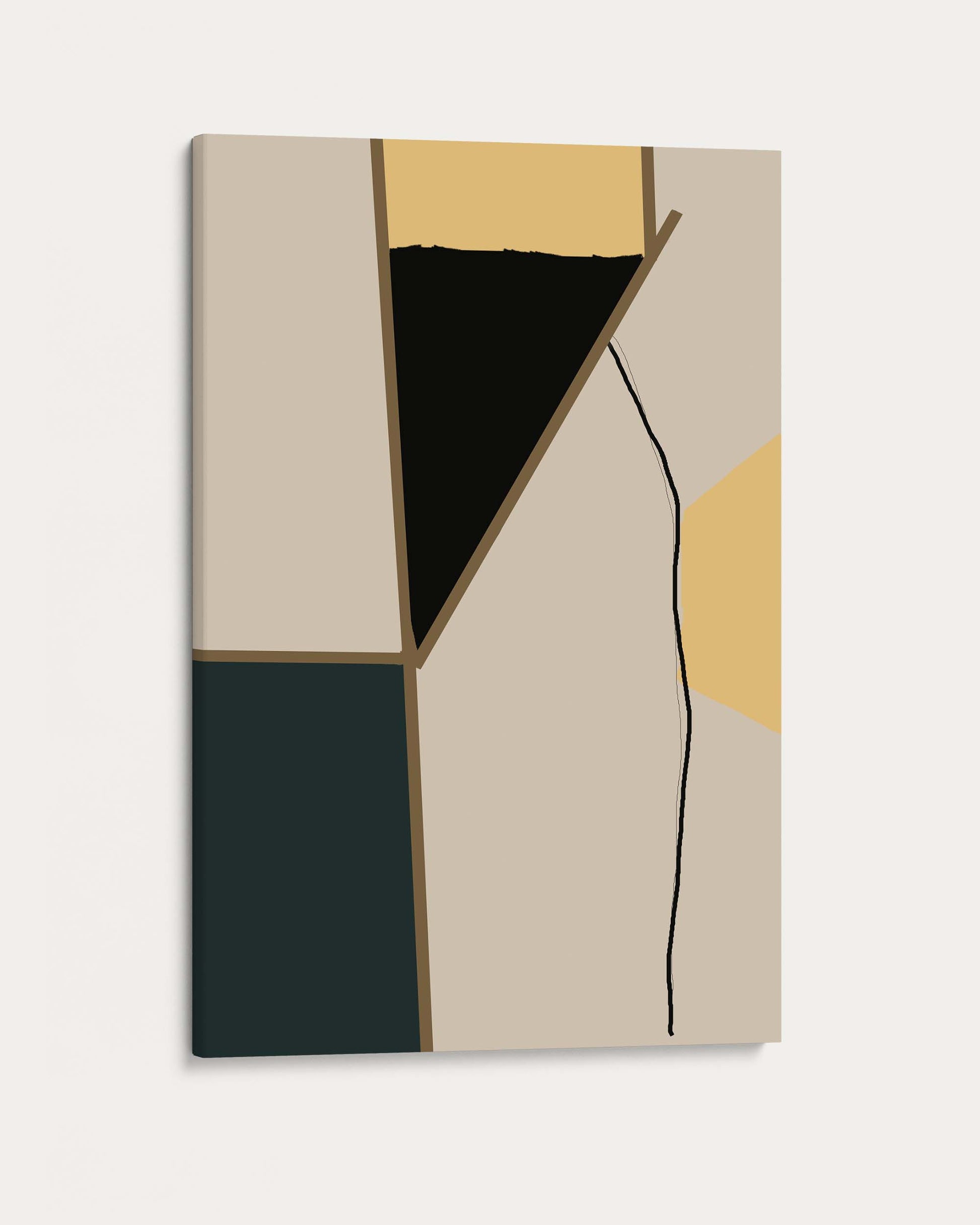 Abstract art piece with geometric shapes on a beige background