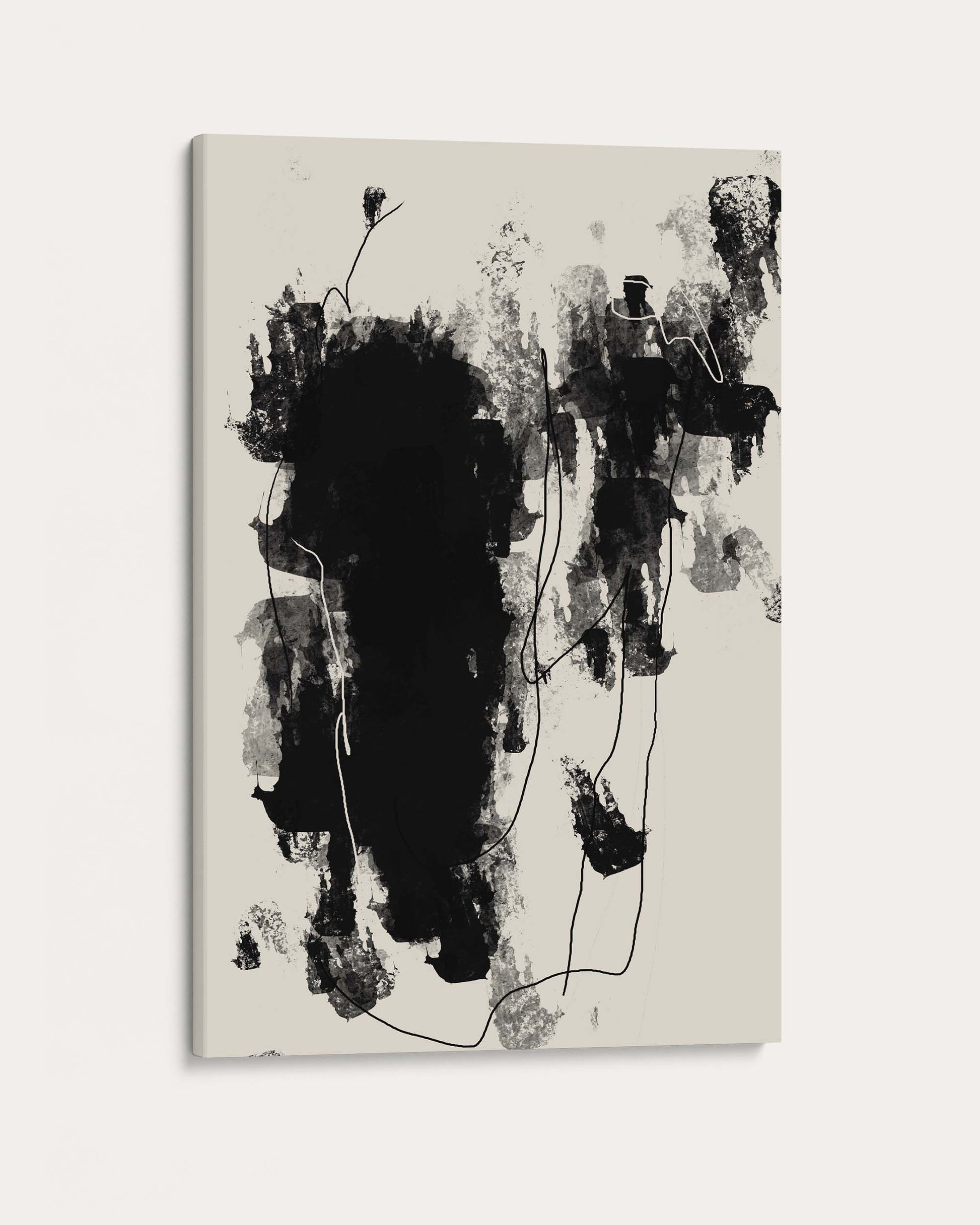 Abstract black and gray painting on a light background