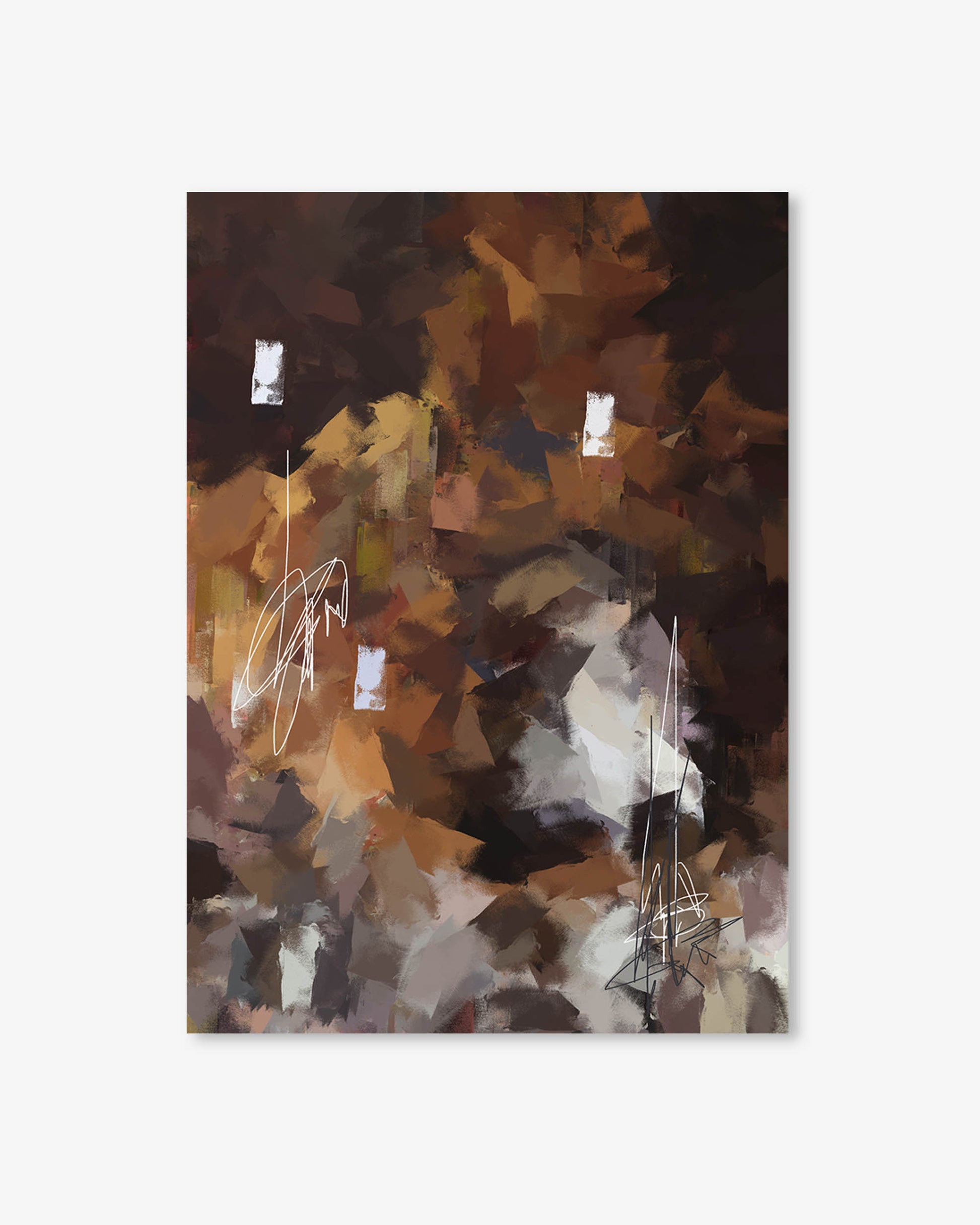 Abstract painting with a sailboat on a white background