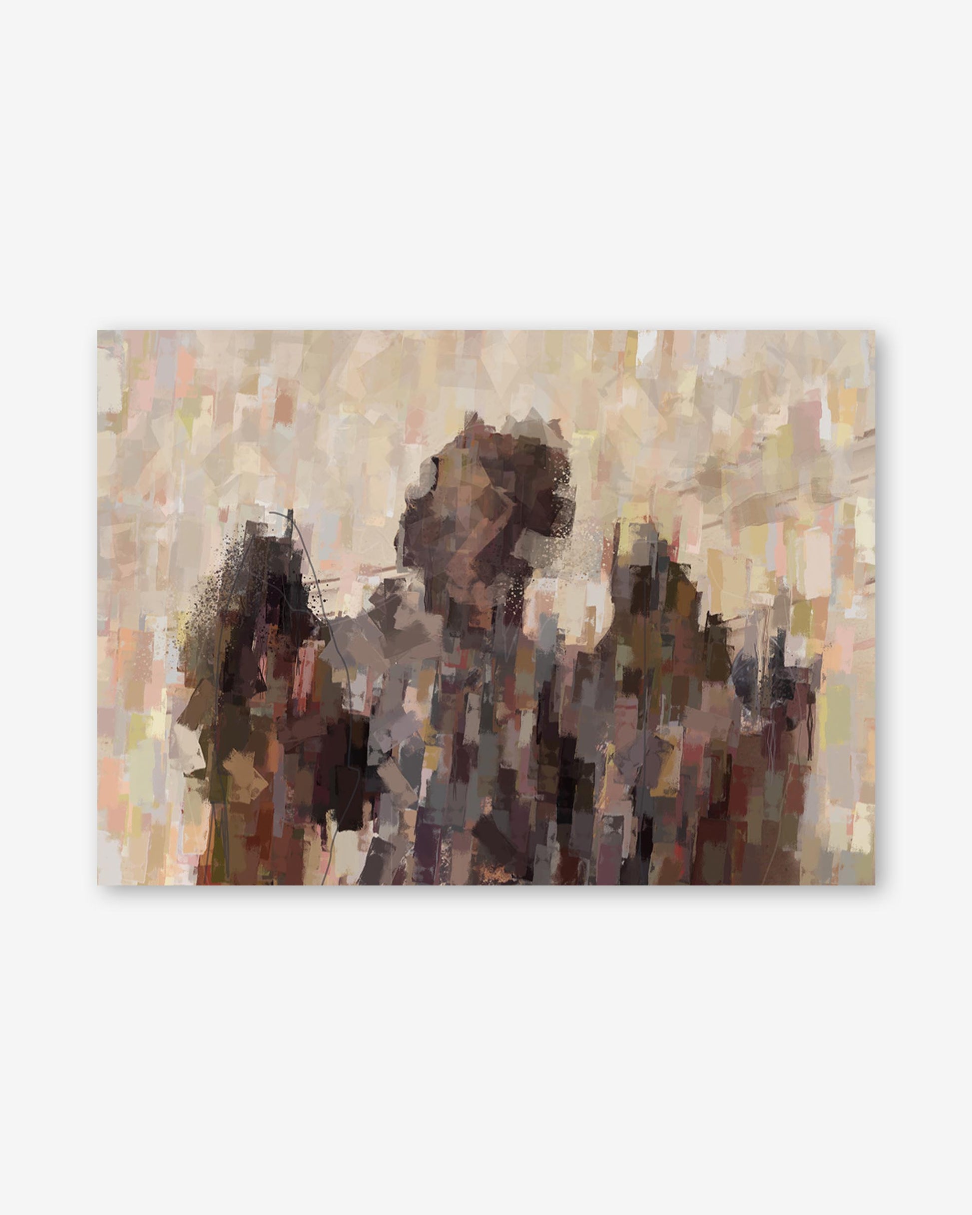 Abstract art piece with brown and beige tones on a white background