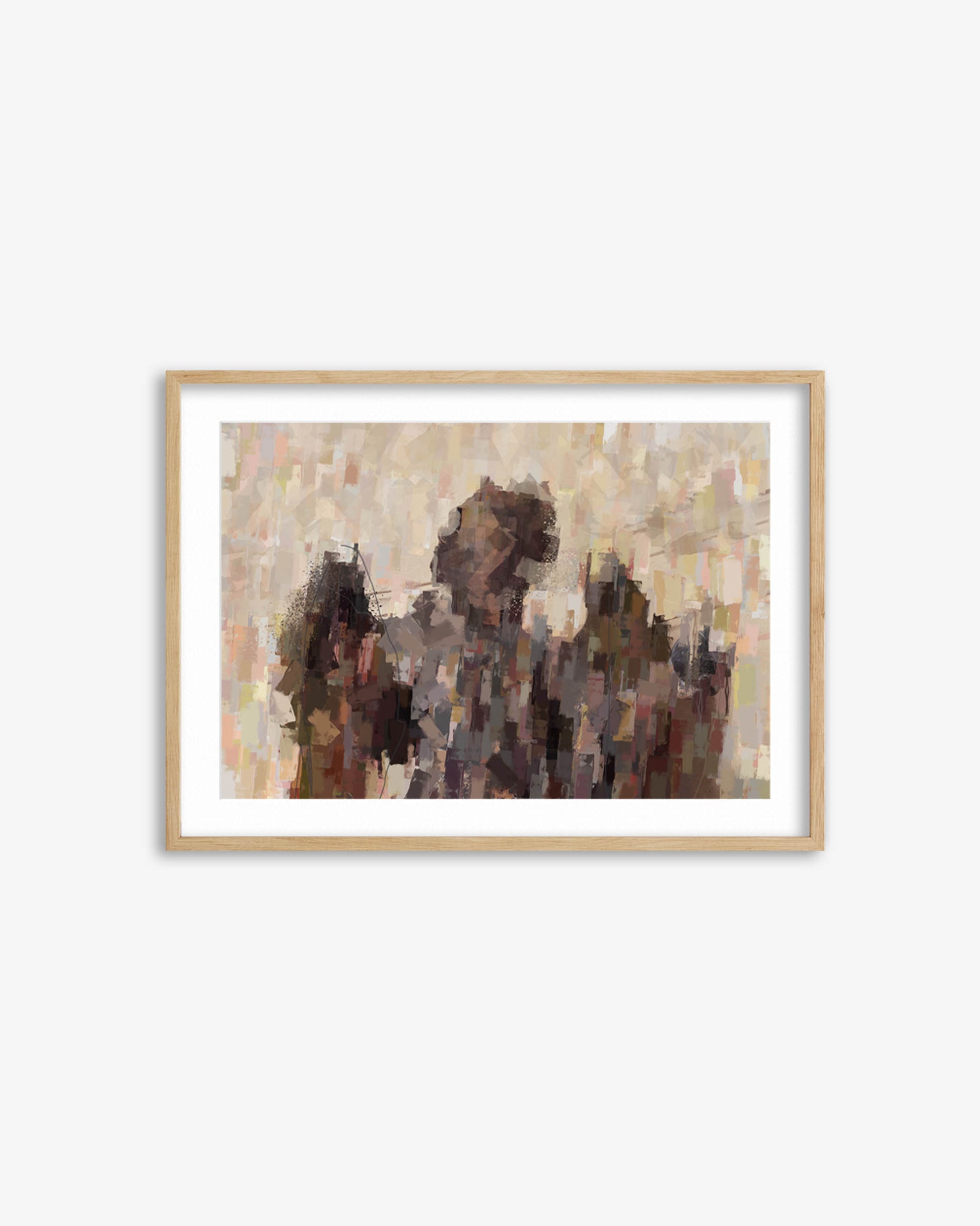 Framed abstract art print on a white wall