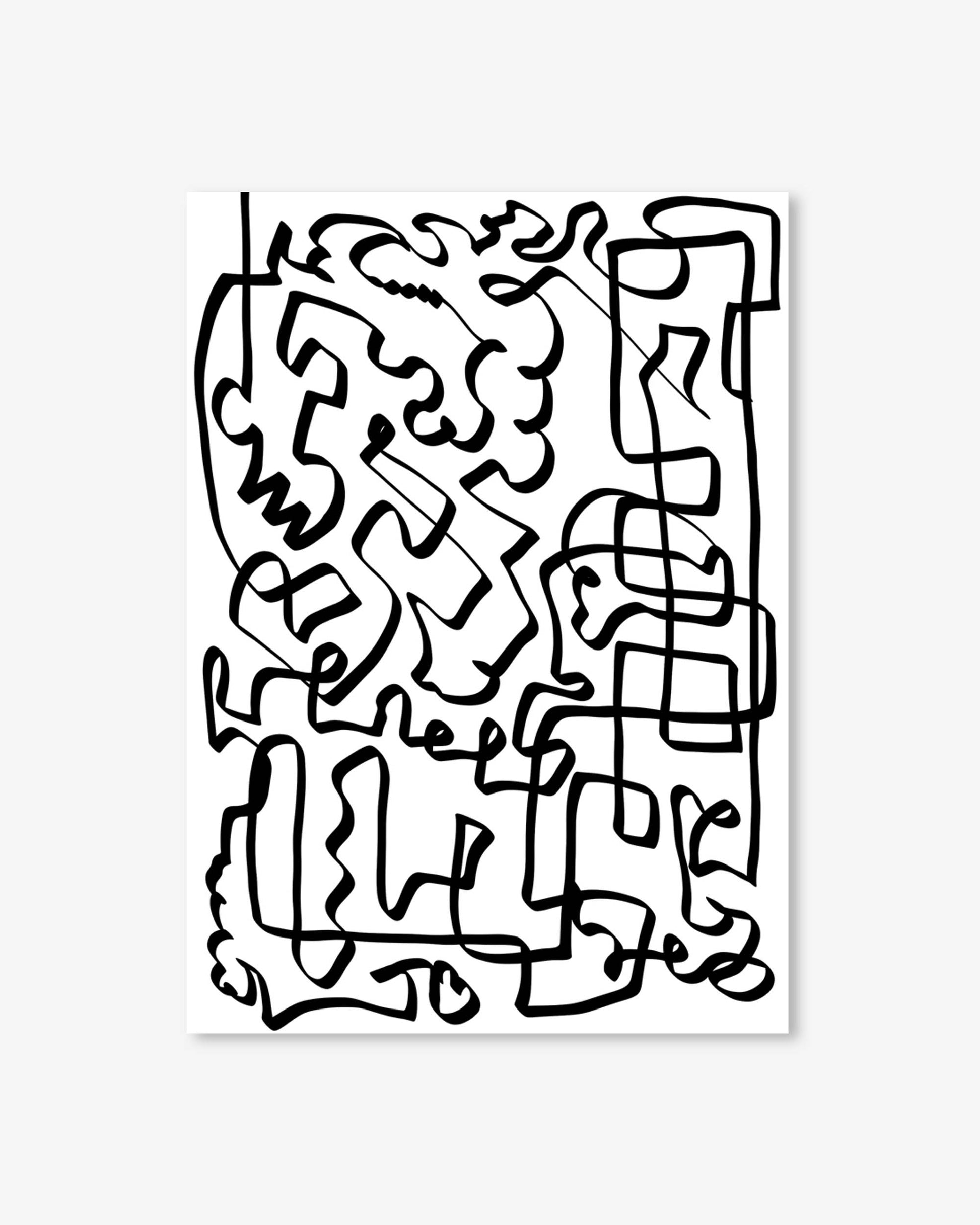 Black abstract line art on a white background