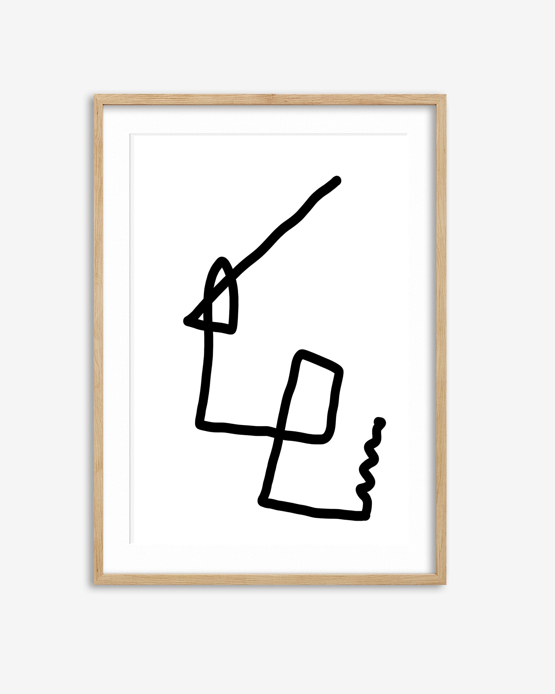 Framed abstract black line art on a white background