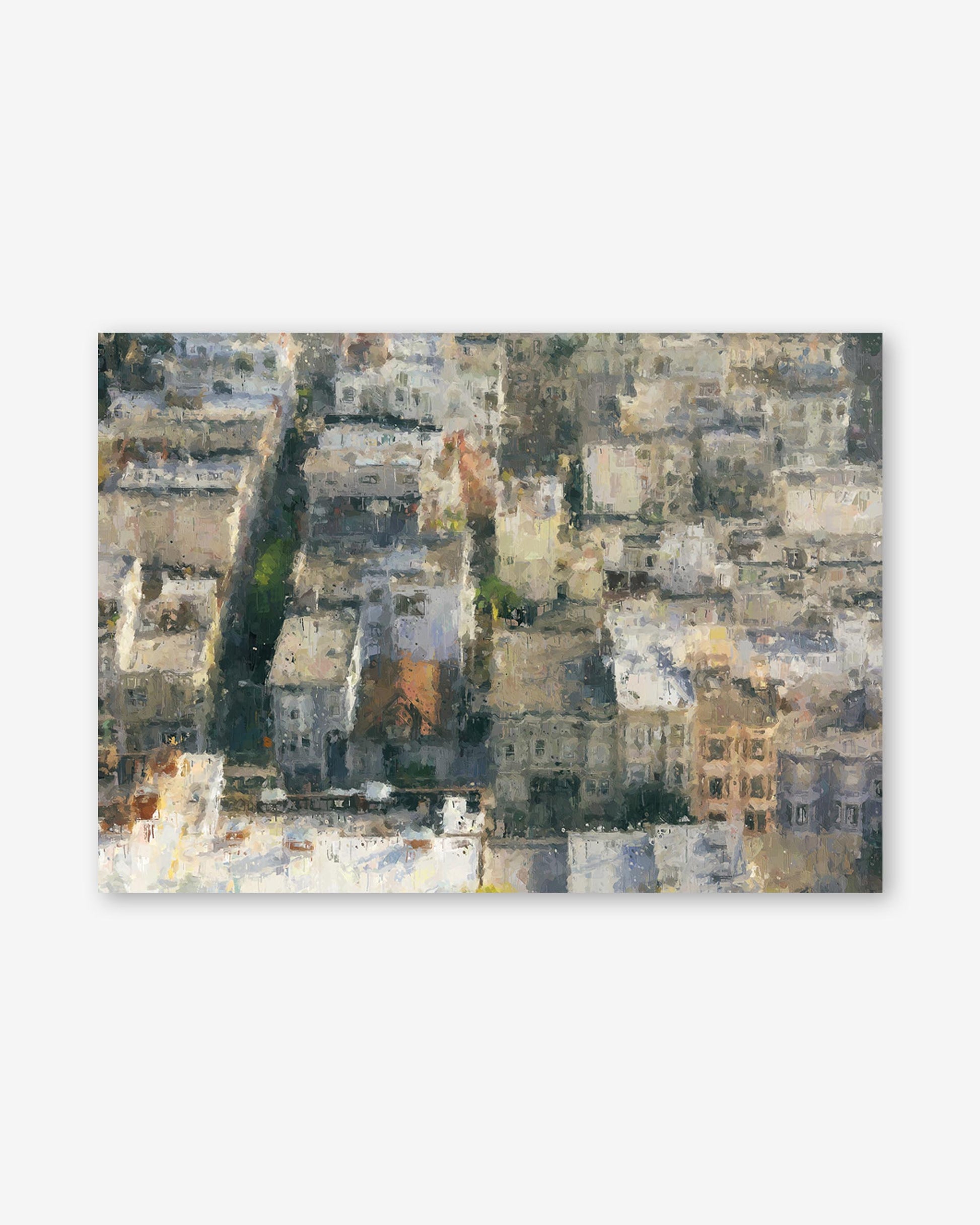 Abstract art piece with geometric patterns in brown, beige, and gray tones.