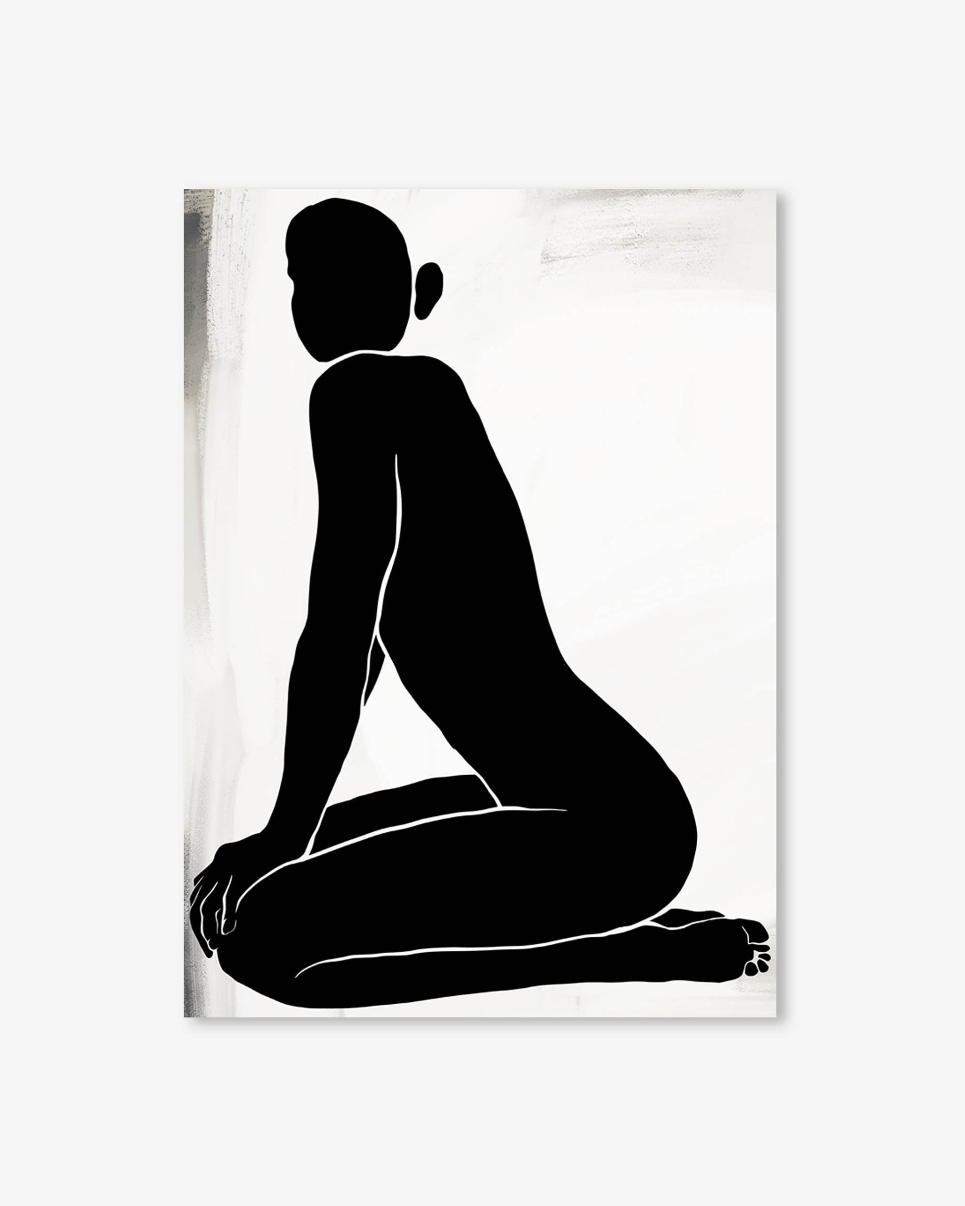 Black silhouette of a seated figure on a white background