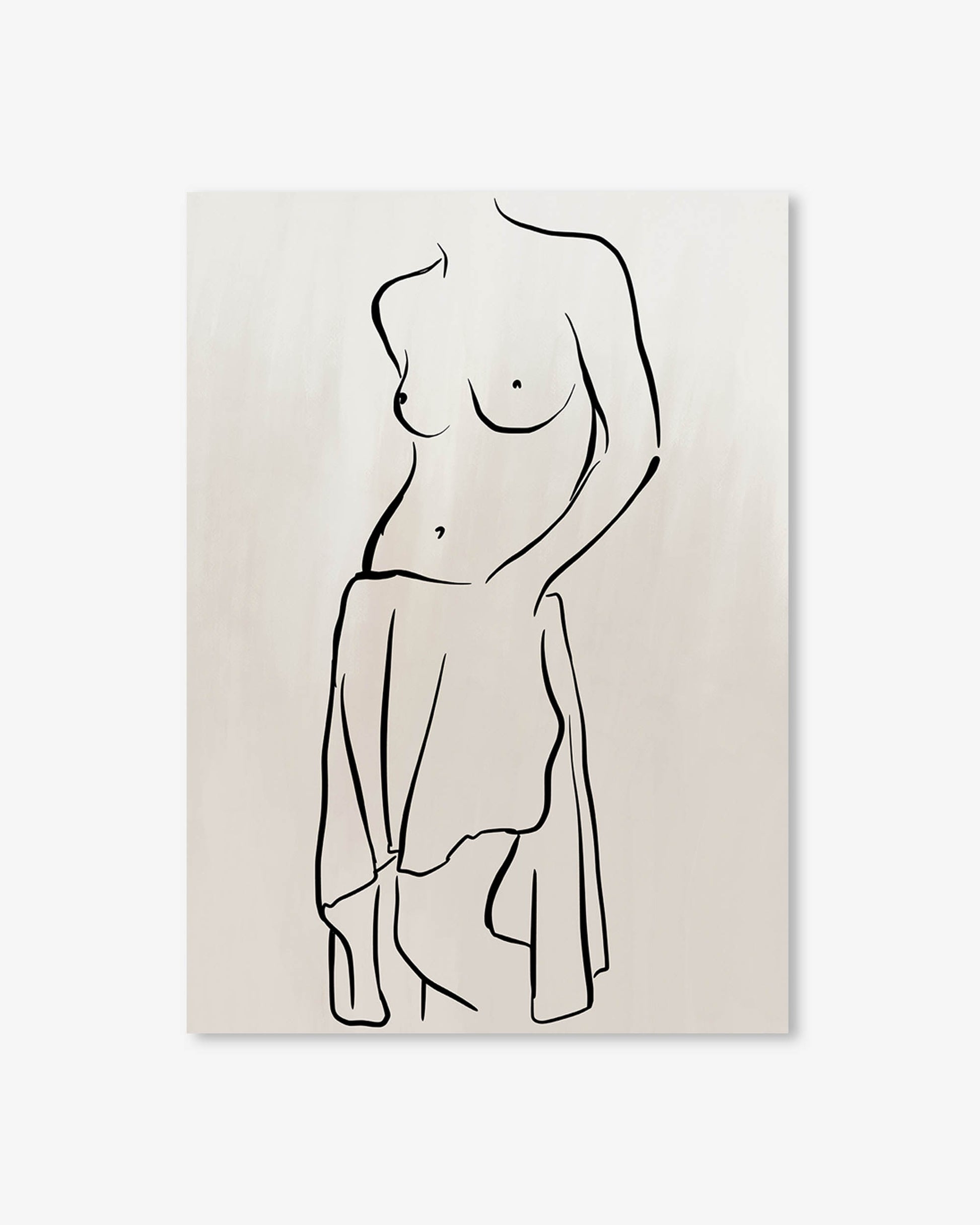 Minimalist line art of a nude figure on a beige background