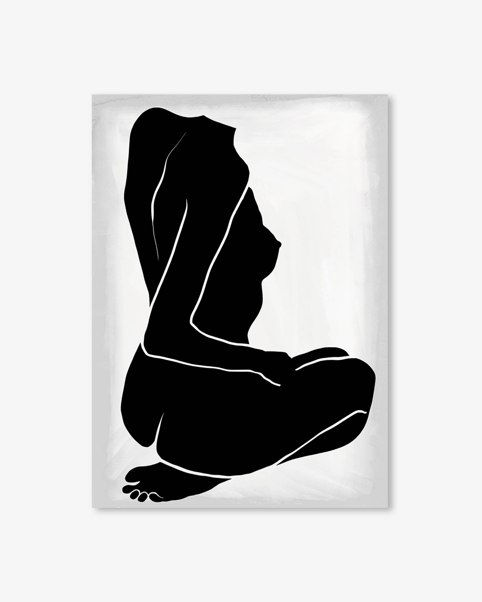 Black silhouette of a person sitting on a white background