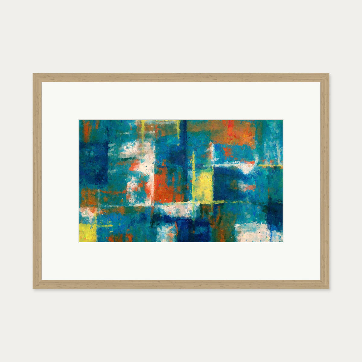 Geometric Abstract Colours Art Print — 50 x 70 cm — Oak Frame